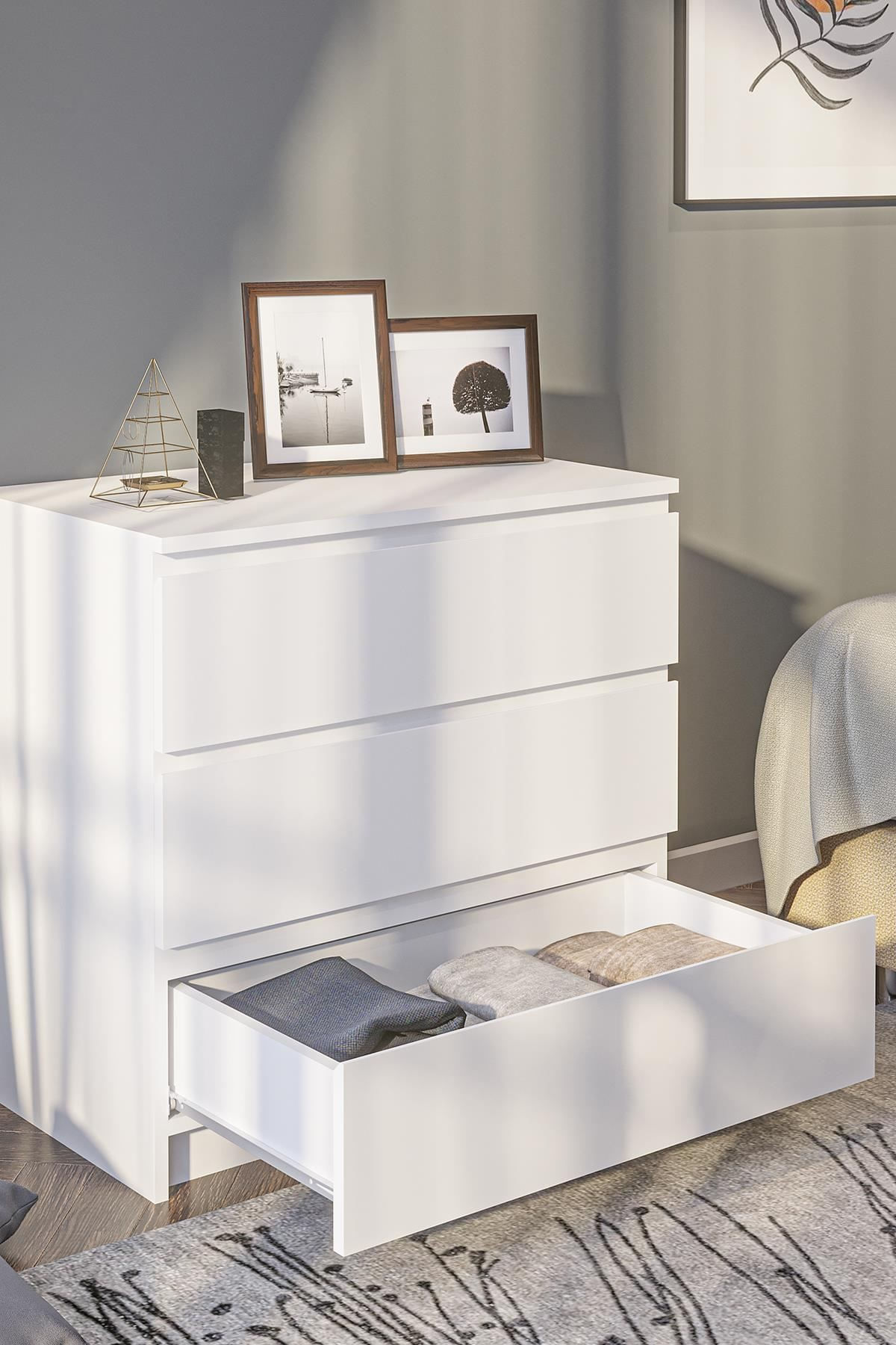Comoda dormitor Derinkuyu 3, 80 x 77, 5 x 48 cm, PAL melaminat, fixare pe perete, capacitate 10 kg, alb — imaginea 5