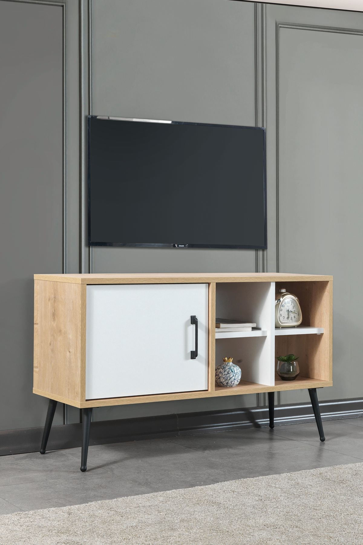 Comoda TV Şile 3111, 100 x 60 x 35 cm, stejar safir antracit, PAL melaminat — imaginea 2