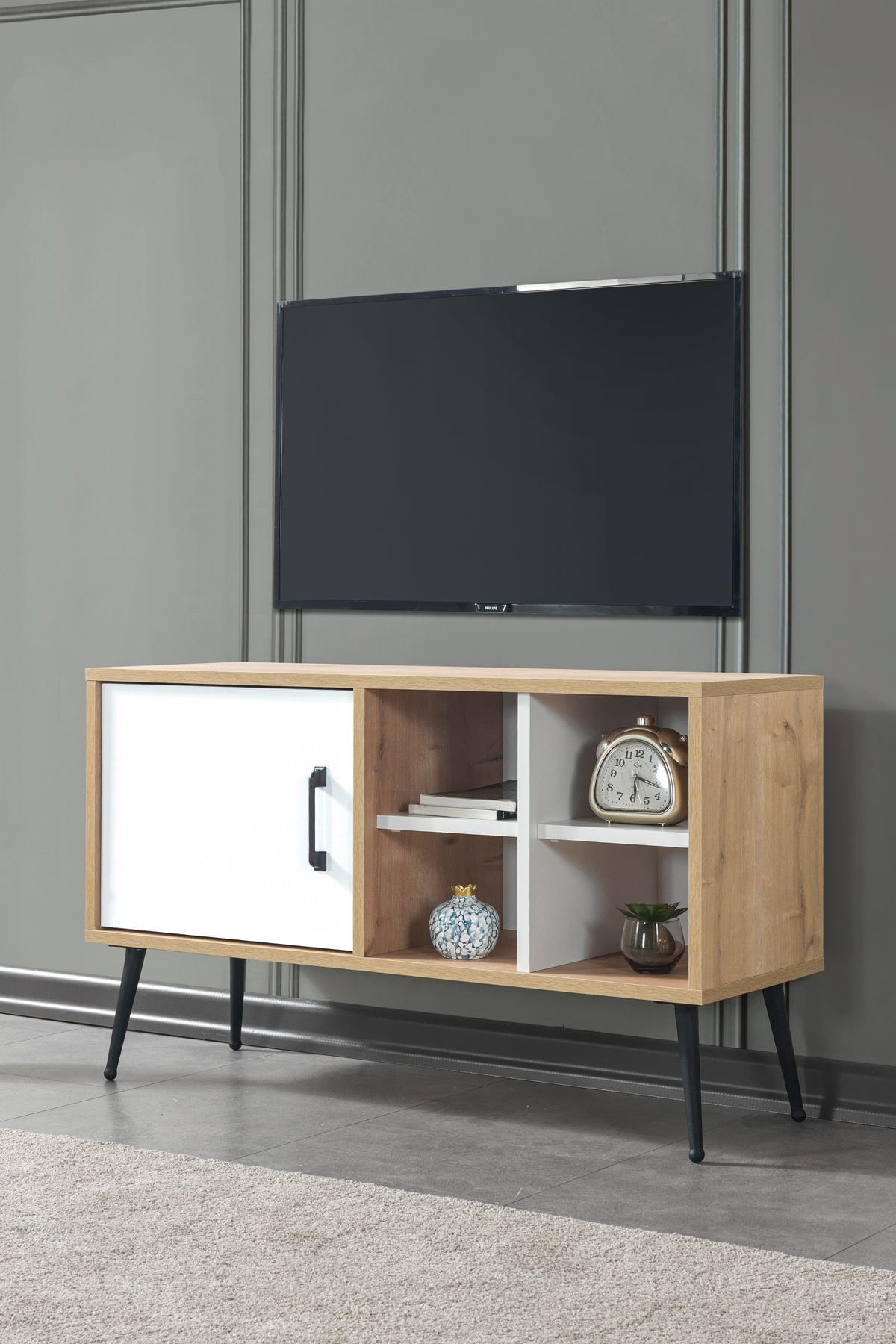 Comoda TV Şile 3111, 100 x 60 x 35 cm, stejar safir antracit, PAL melaminat — imaginea 3