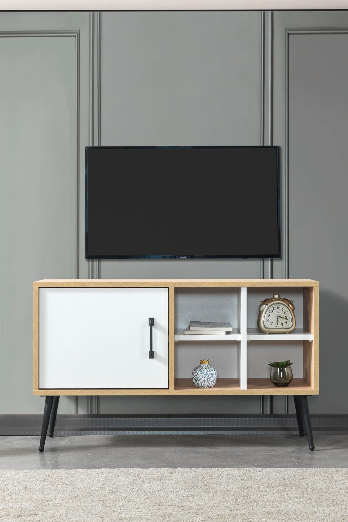 Comoda TV Şile 3111, 100 x 60 x 35 cm, stejar safir antracit, PAL melaminat — imaginea 4