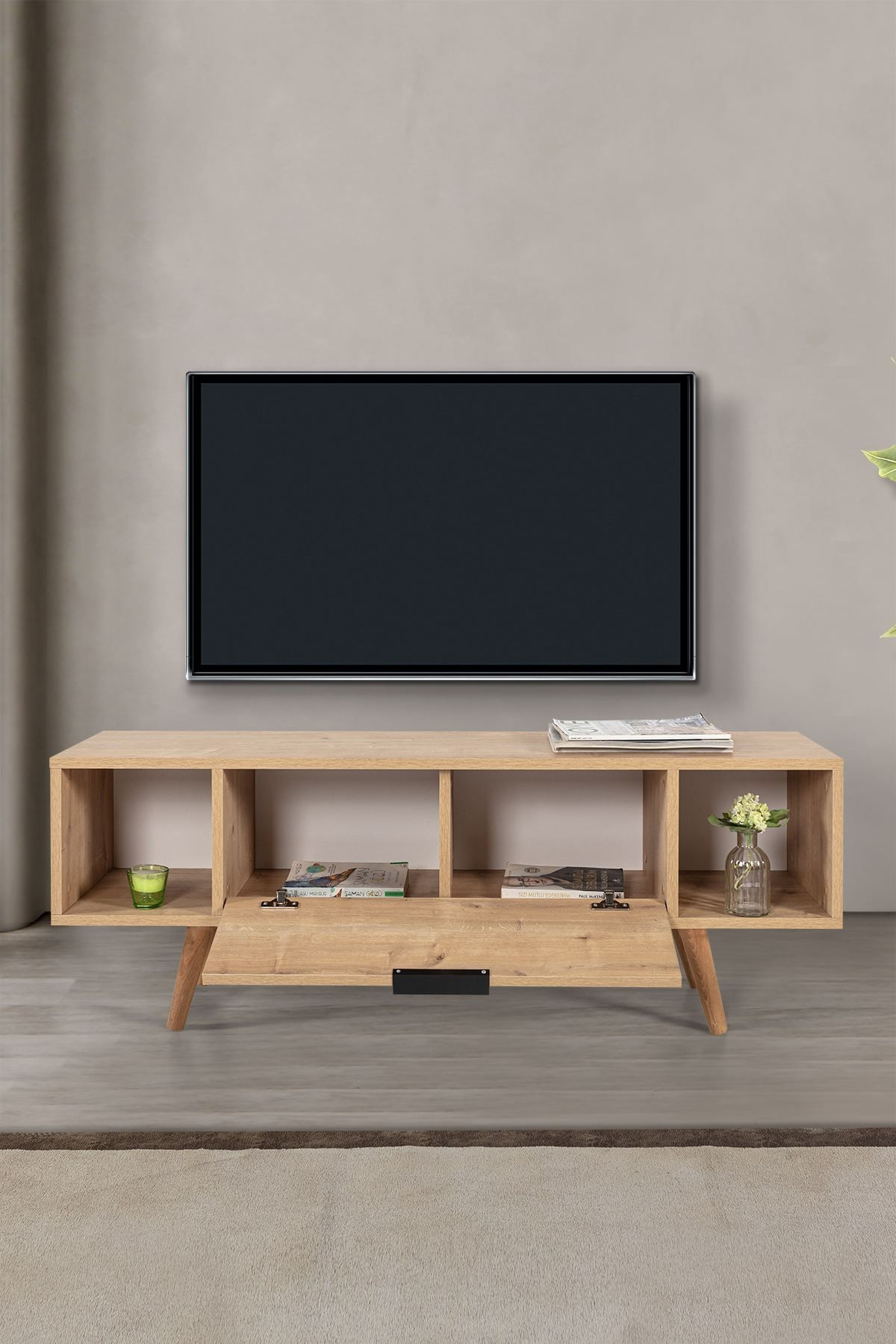 Comoda TV Mesir 3327, 130 x 47 x 35 cm, stejar safir, PAL melaminat — imaginea 4