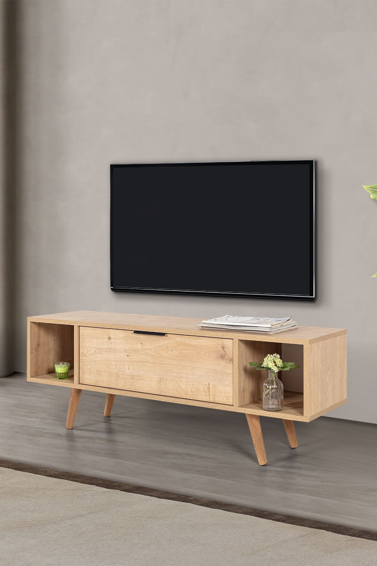 Comoda TV Mesir 3327, 130 x 47 x 35 cm, stejar safir, PAL melaminat — imaginea 5