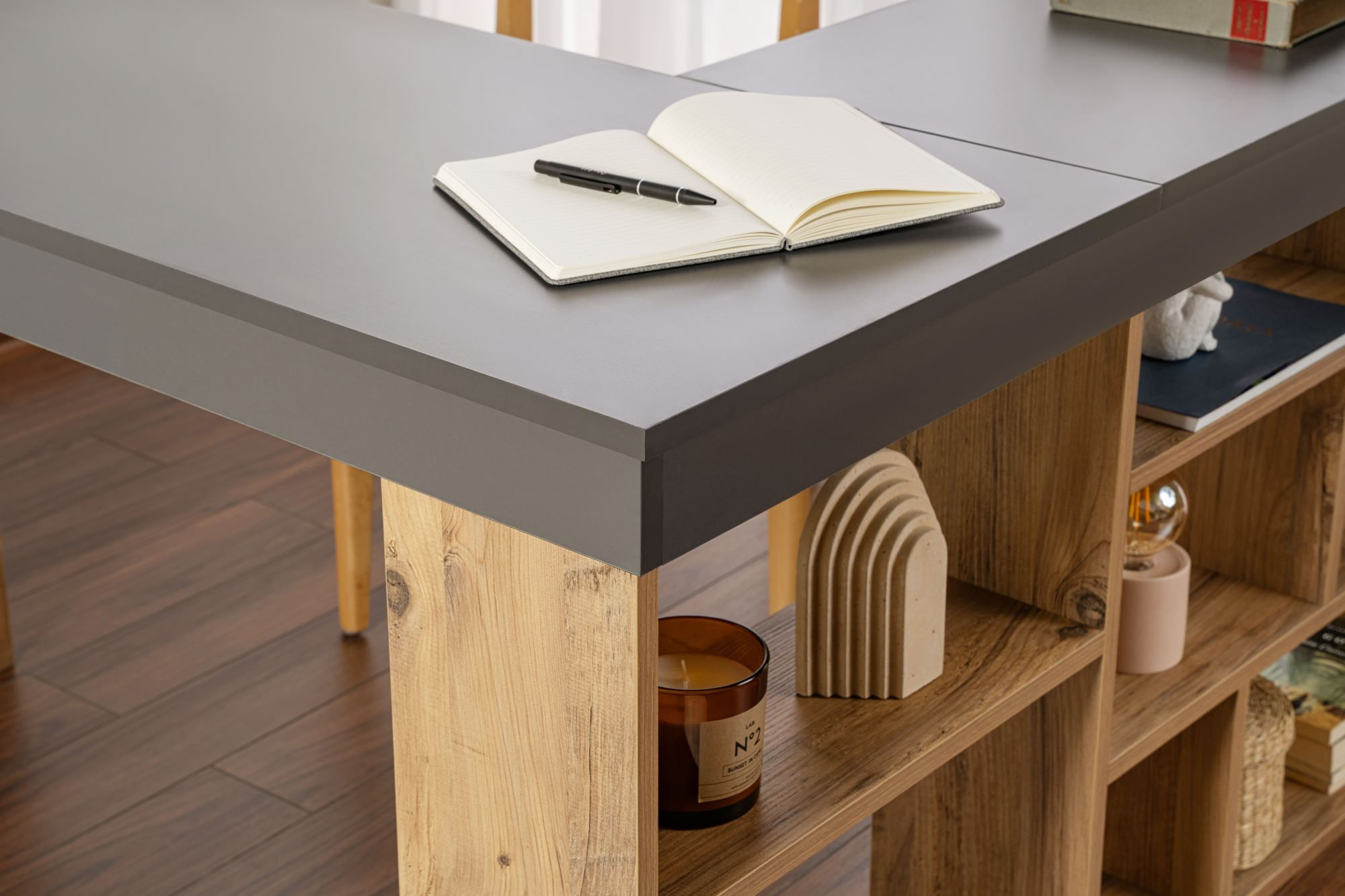 Birou Vesper, 130 x 72 x 120 cm, PAL melaminat, capacitate 60 kg, antracit / atlantic pin — imaginea 3