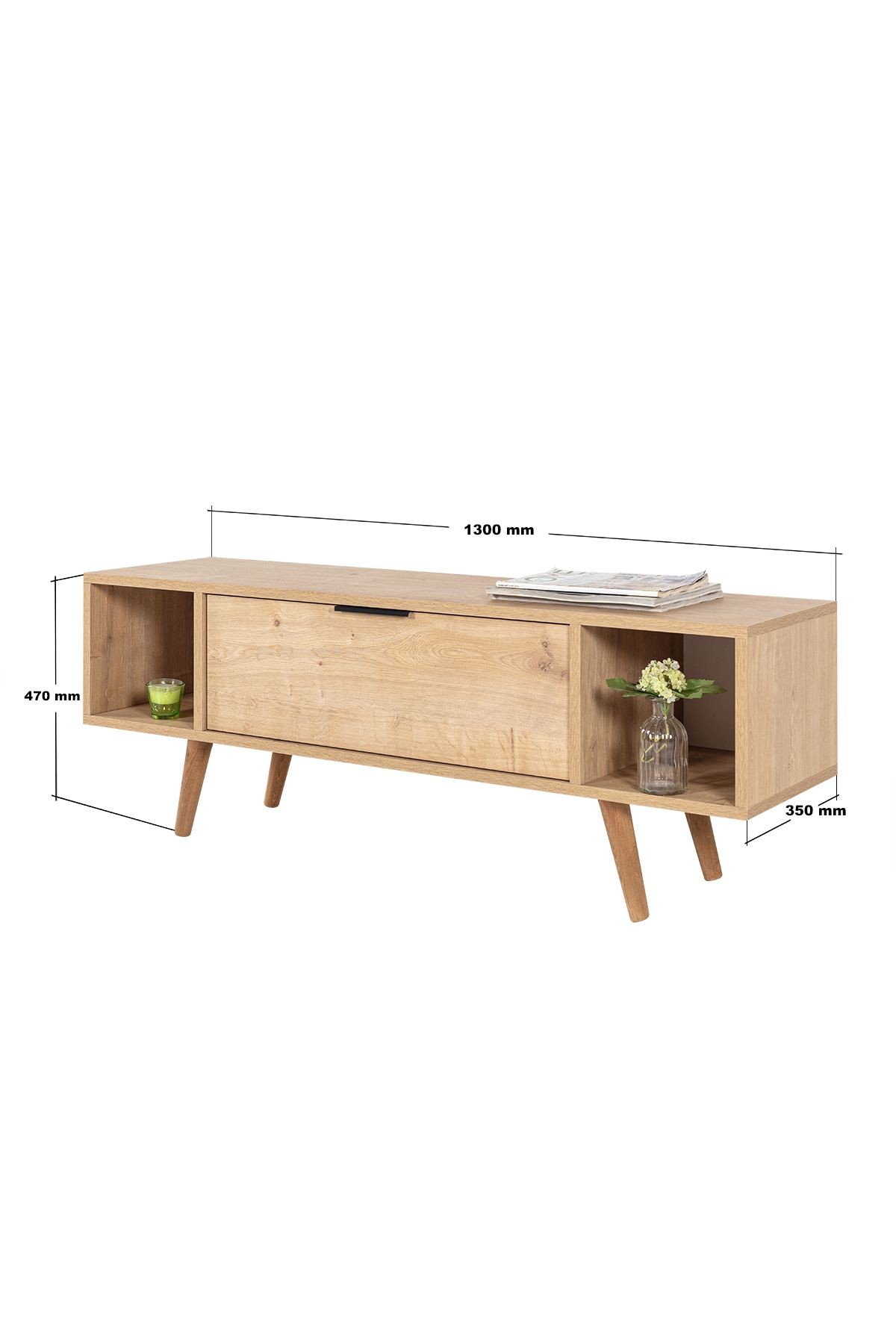 Comoda TV Mesir 3327, 130 x 47 x 35 cm, stejar safir, PAL melaminat — imaginea 6