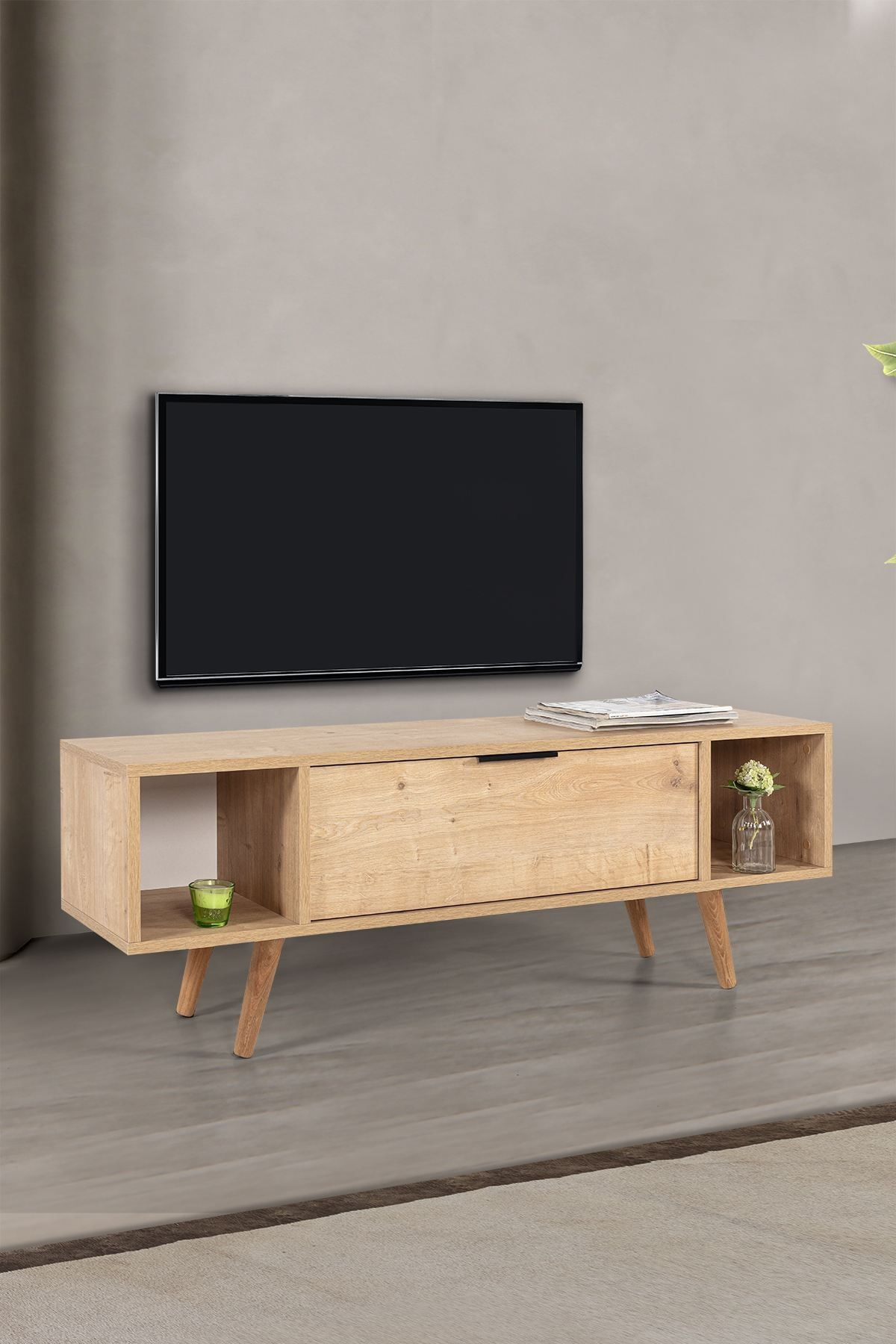 Comoda TV Mesir 3327, 130 x 47 x 35 cm, stejar safir, PAL melaminat — imaginea 7