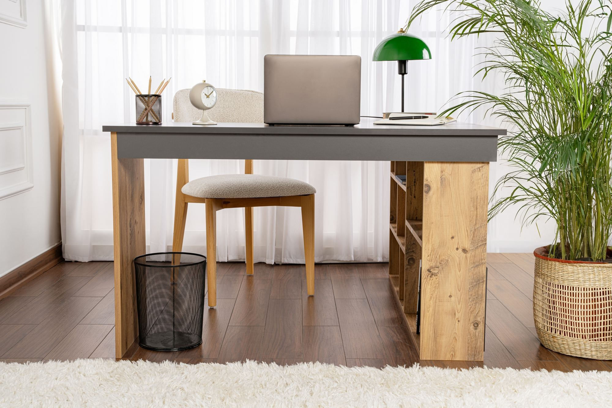 Birou Vesper, 130 x 72 x 120 cm, PAL melaminat, capacitate 60 kg, antracit / atlantic pin — imaginea 4