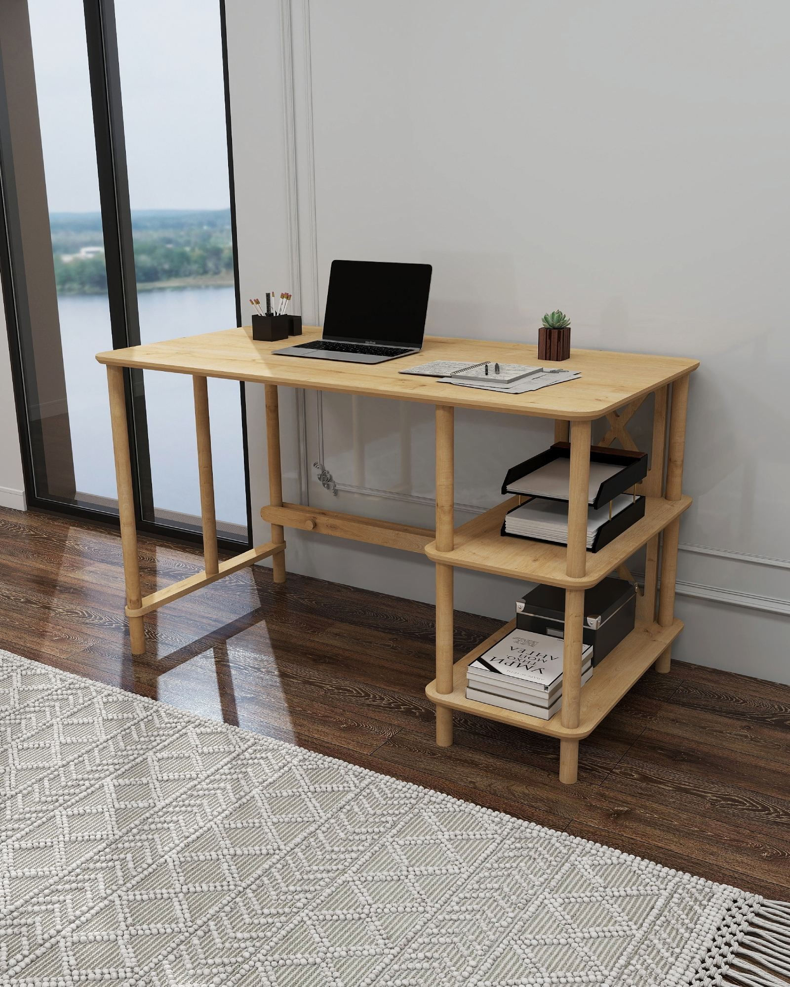 Birou Vivace, 125 x 75 x 65 cm, stejar, MDF, capacitate 15 kg — imaginea 3