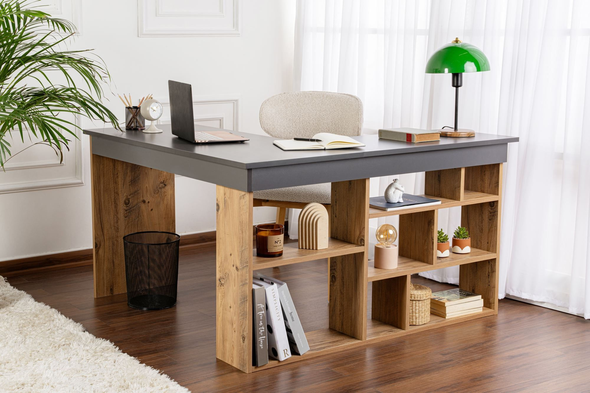 Birou Vesper, 130 x 72 x 120 cm, PAL melaminat, capacitate 60 kg, antracit / atlantic pin — imaginea 5