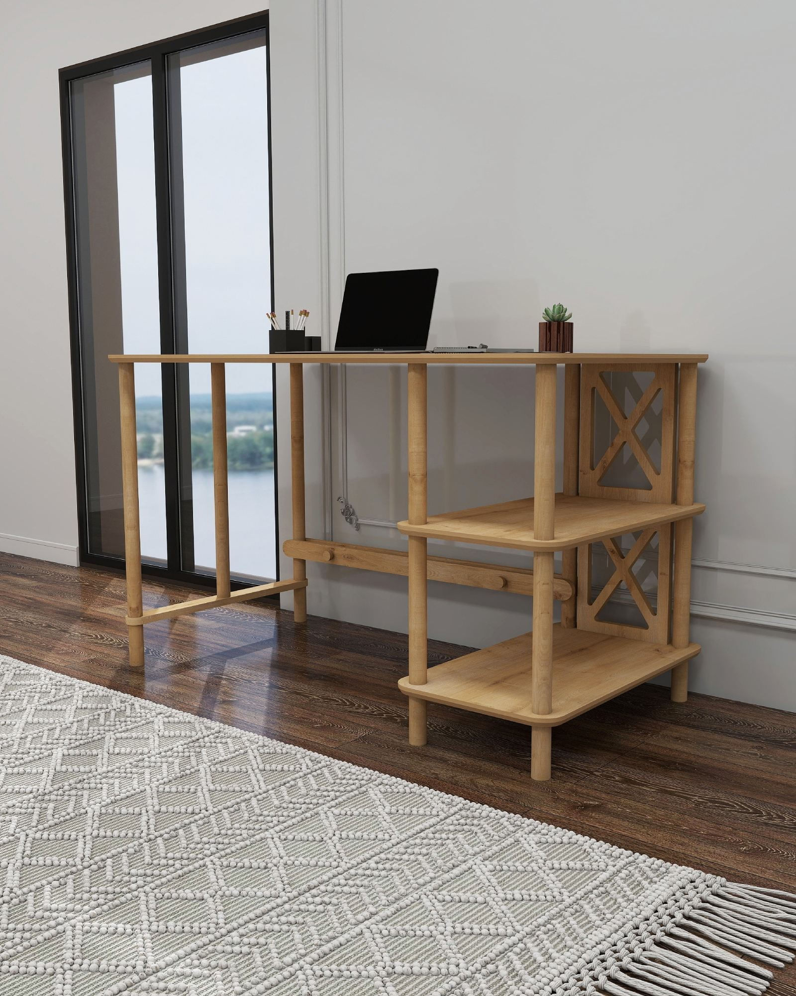 Birou Vivace, 125 x 75 x 65 cm, stejar, MDF, capacitate 15 kg — imaginea 5