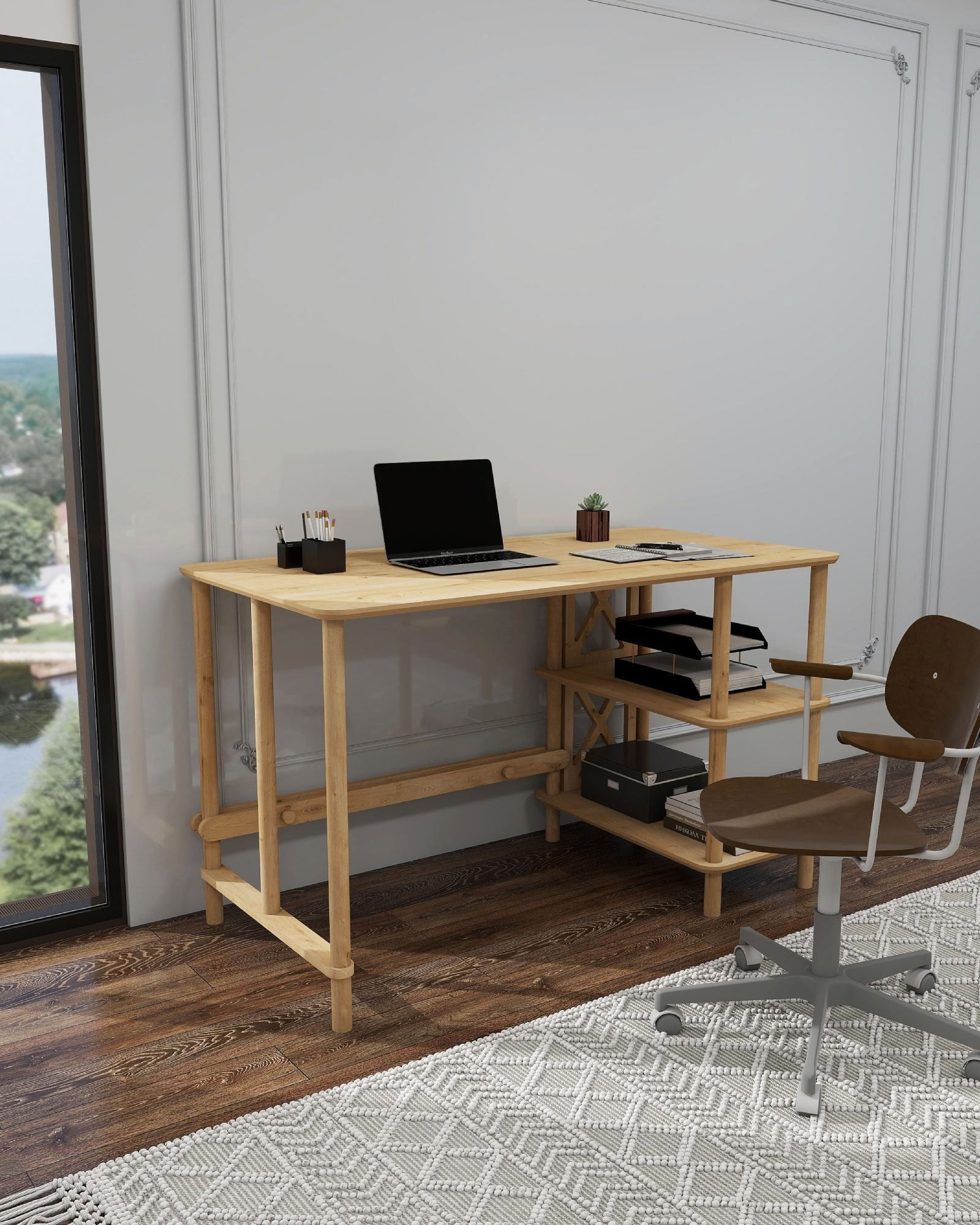 Birou Vivace, 125 x 75 x 65 cm, stejar, MDF, capacitate 15 kg — imaginea 6