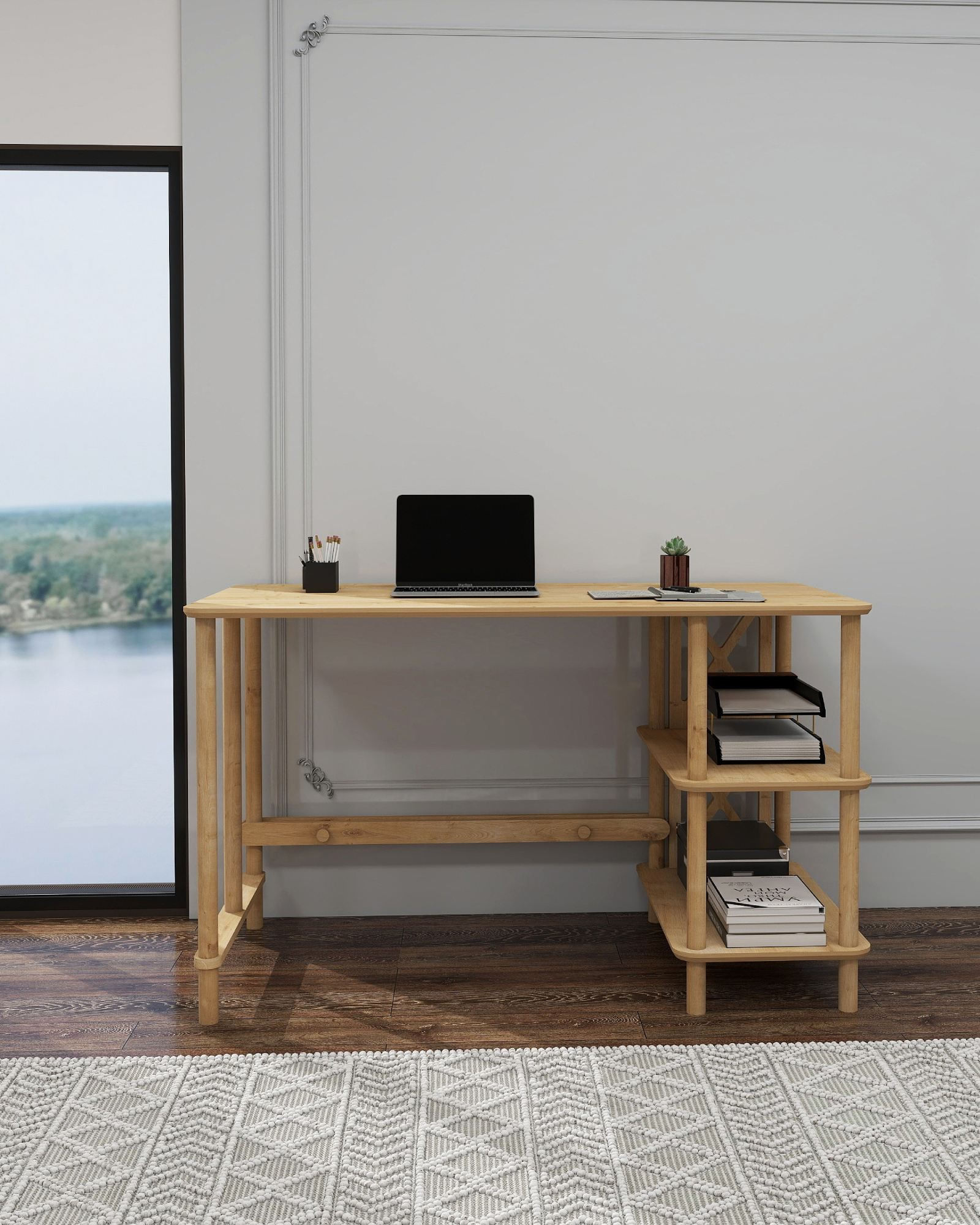 Birou Vivace, 125 x 75 x 65 cm, stejar, MDF, capacitate 15 kg — imaginea 7