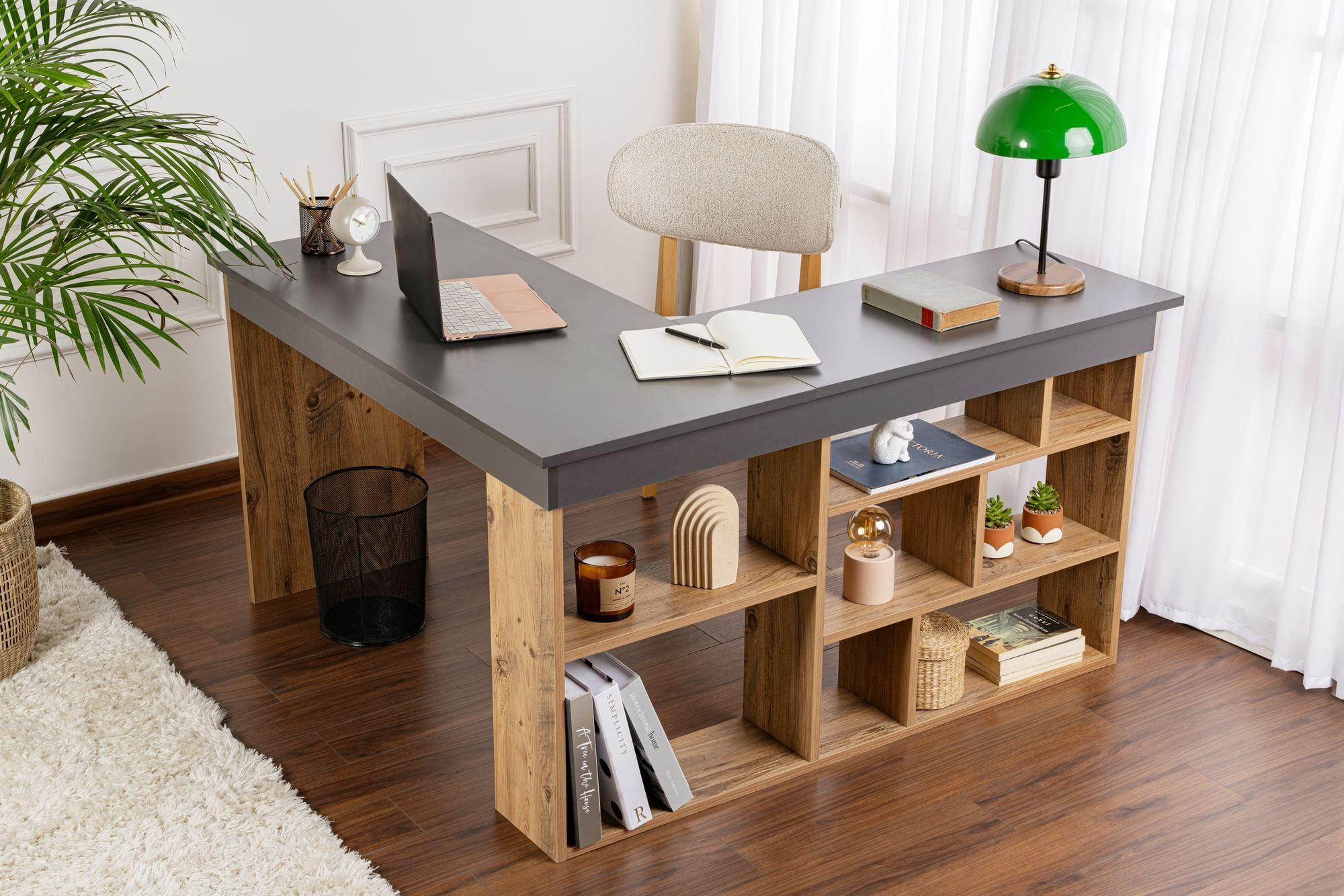 Birou Vesper, 130 x 72 x 120 cm, PAL melaminat, capacitate 60 kg, antracit / atlantic pin — imaginea 6