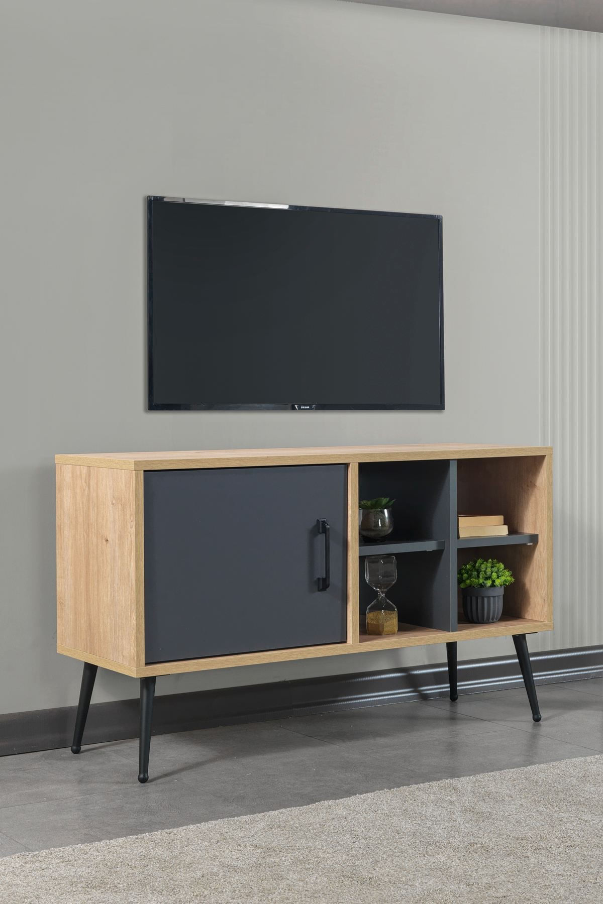 Comoda TV Şile 3109, 100 x 60 x 35 cm, stejar safir antracit, PAL melaminat — imaginea 4