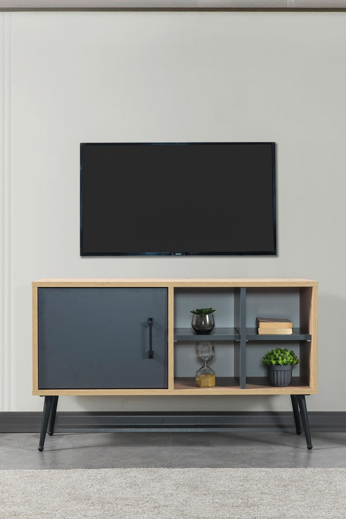 Comoda TV Şile 3109, 100 x 60 x 35 cm, stejar safir antracit, PAL melaminat — imaginea 7