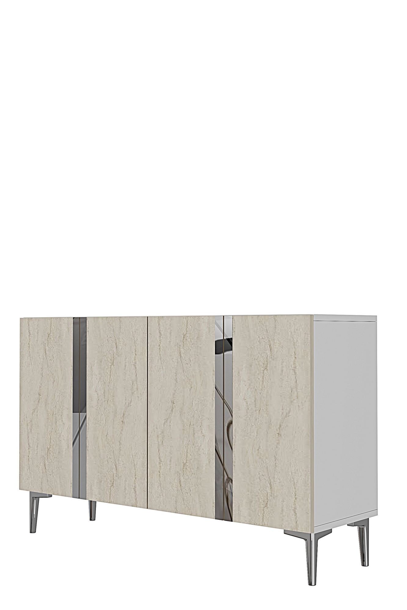 Consola Anka 120, 120 x 75 x 32 cm, alb travertin argintiu, PAL melaminat, spatiu de depozitare, alb / travertin / silver — imaginea 3