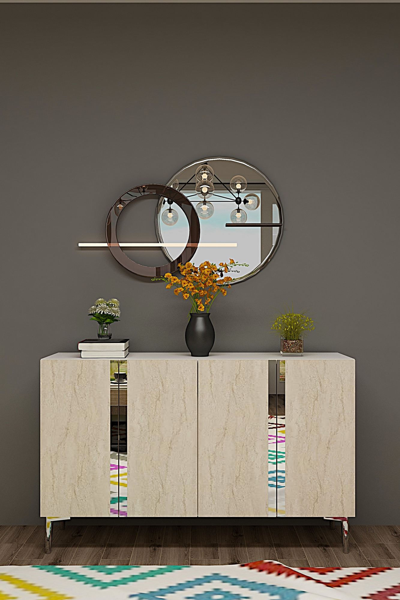 Consola Anka 120, 120 x 75 x 32 cm, alb travertin argintiu, PAL melaminat, spatiu de depozitare, alb / travertin / silver — imaginea 4