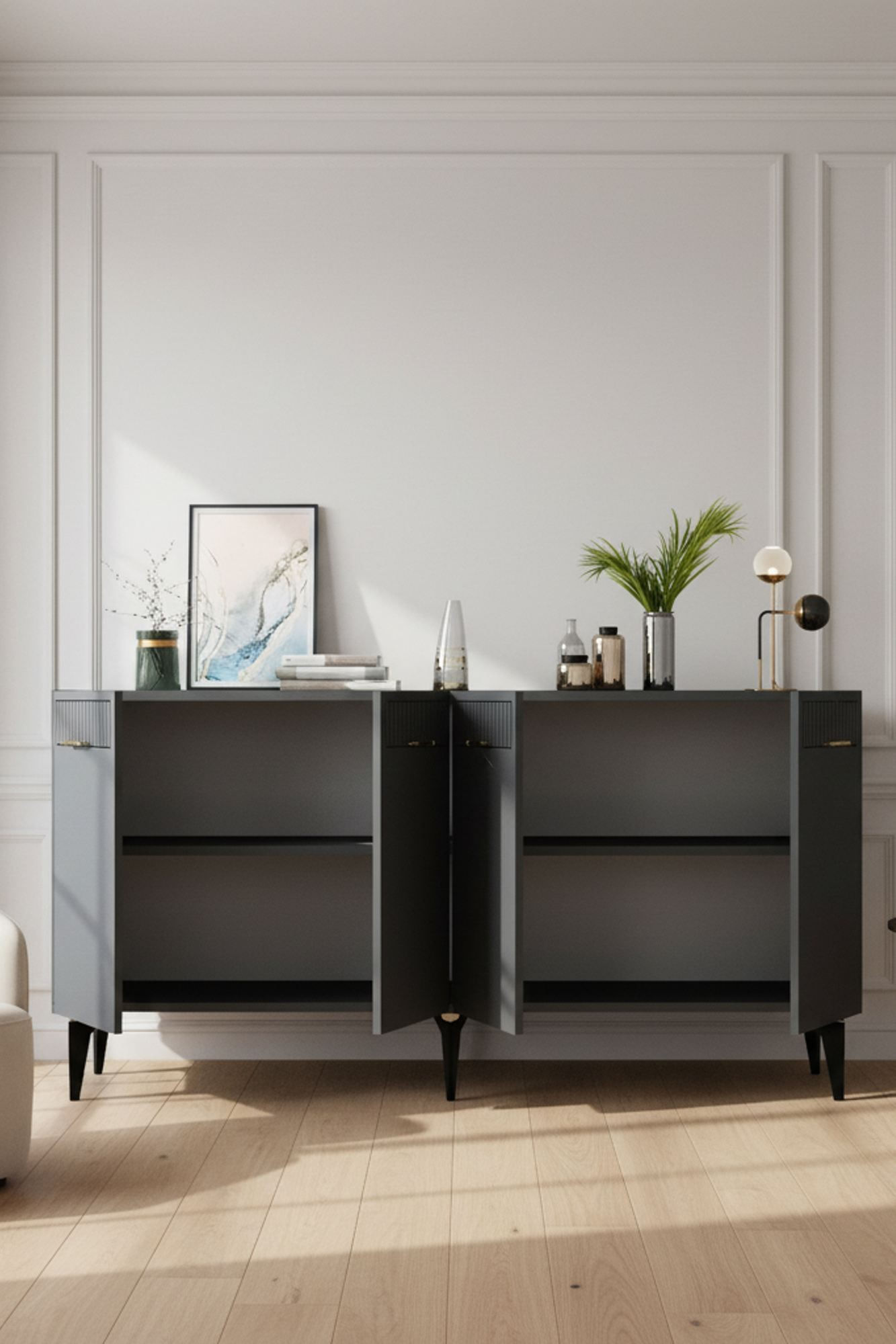 Consola Batum 150, 150 x 79 x 32 cm, antracit auriu, PAL melaminat, antracit / gold — imaginea 2