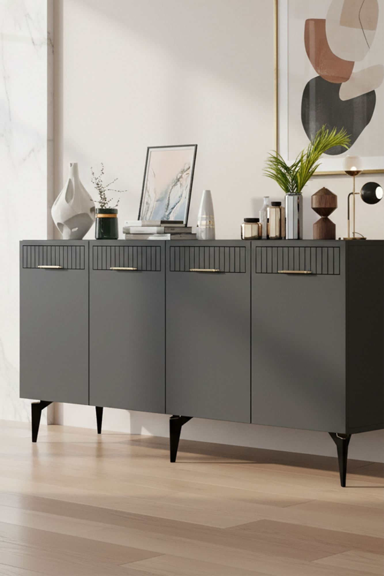 Consola Batum 150, 150 x 79 x 32 cm, antracit auriu, PAL melaminat, antracit / gold — imaginea 3