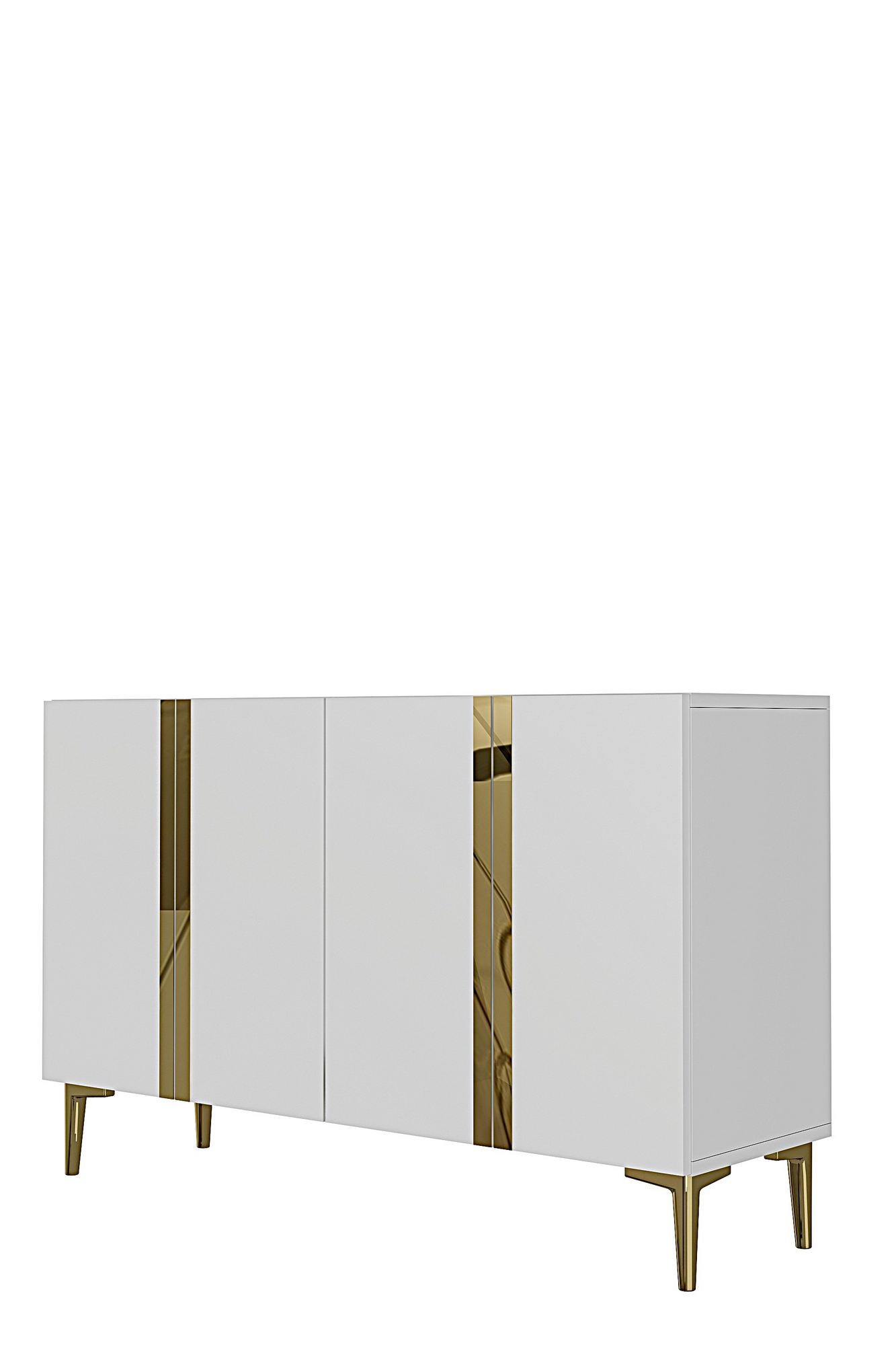 Consola Anka 120, 120 x 75 x 32 cm, alb auriu, PAL melaminat, spatiu de depozitare, alb / gold — imaginea 4