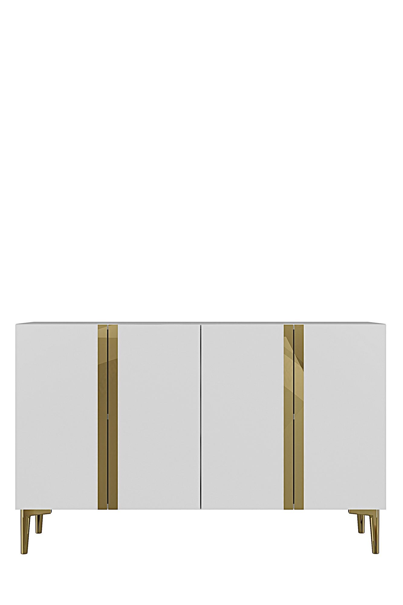 Consola Anka 120, 120 x 75 x 32 cm, alb auriu, PAL melaminat, spatiu de depozitare, alb / gold — imaginea 6