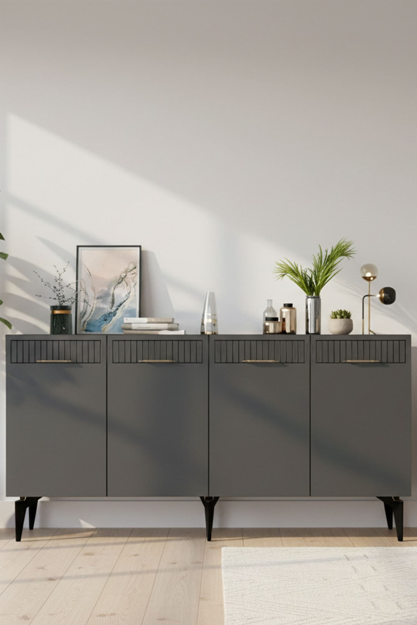 Consola Batum 150, 150 x 79 x 32 cm, antracit auriu, PAL melaminat, antracit / gold — imaginea 5