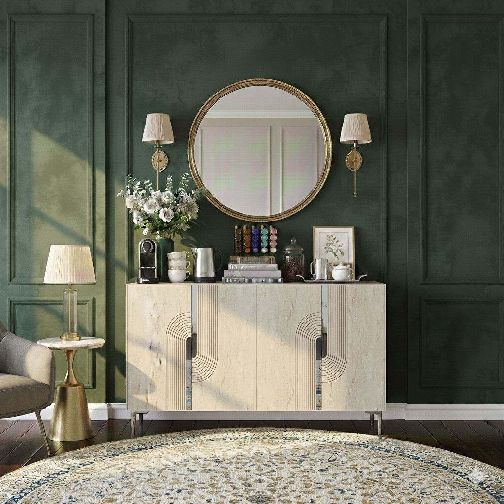 Consola Meyra 120, 120 x 75 x 32 cm, alb travertin argintiu, PAL melaminat, spatiu de depozitare, fixare pe perete, alb / travertin / silver — imaginea 2