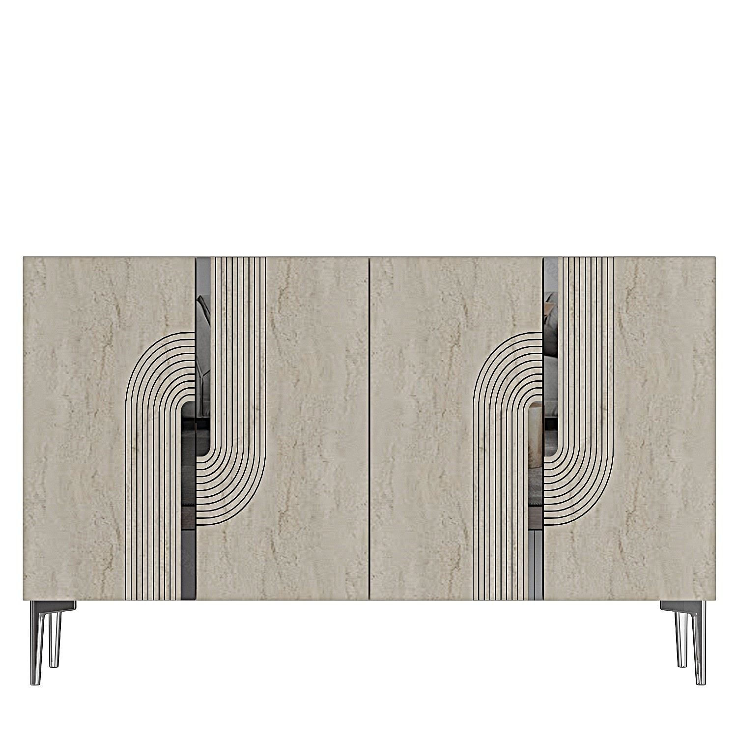 Consola Meyra 120, 120 x 75 x 32 cm, alb travertin argintiu, PAL melaminat, spatiu de depozitare, fixare pe perete, alb / travertin / silver — imaginea 3