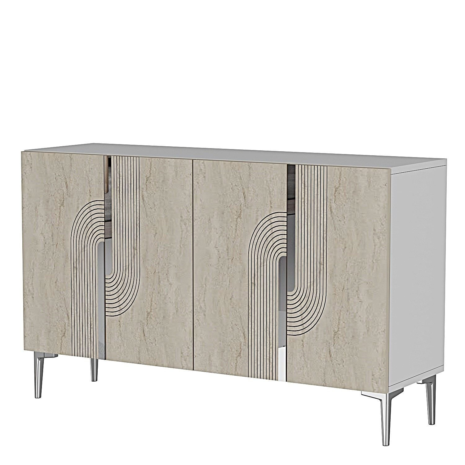 Consola Meyra 120, 120 x 75 x 32 cm, alb travertin argintiu, PAL melaminat, spatiu de depozitare, fixare pe perete, alb / travertin / silver — imaginea 6