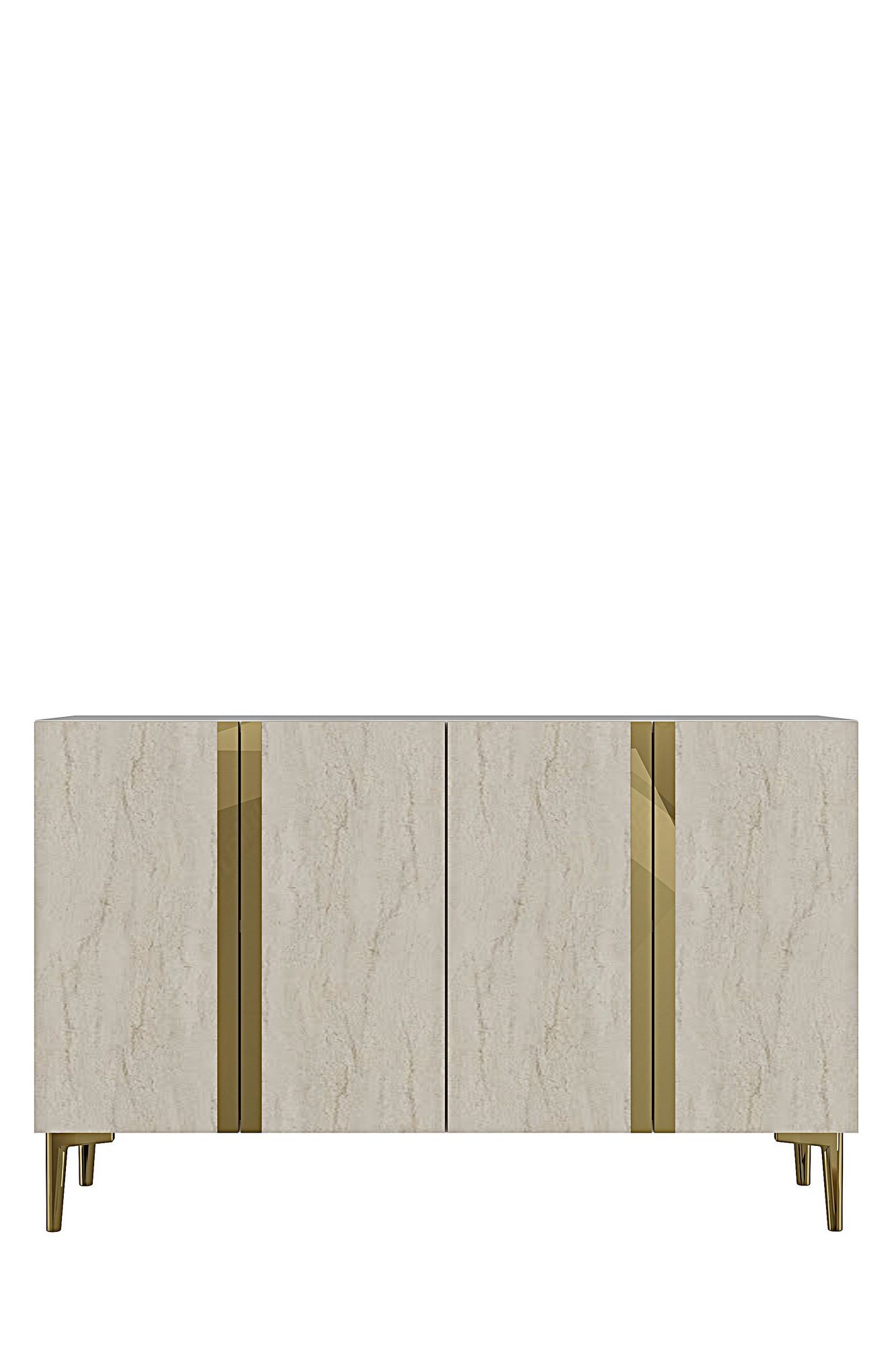 Consola Anka 120, 120 x 75 x 32 cm, alb travertin auriu, PAL melaminat, spatiu de depozitare, alb / travertin / gold — imaginea 3