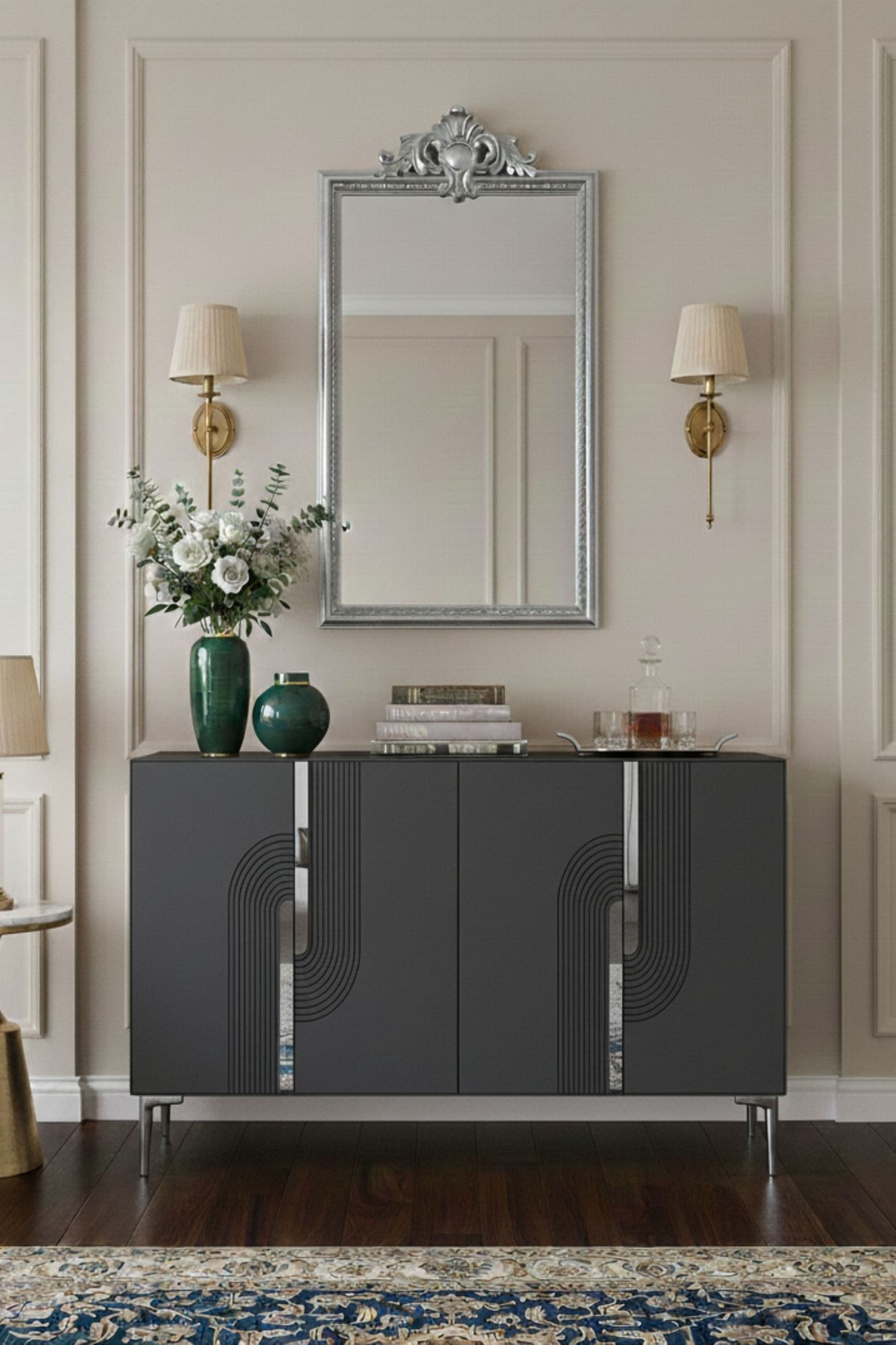 Consola Meyra 120, 120 x 75 x 32 cm, antracit argintiu, PAL melaminat, spatiu de depozitare, fixare pe perete, antracit / silver — imaginea 5