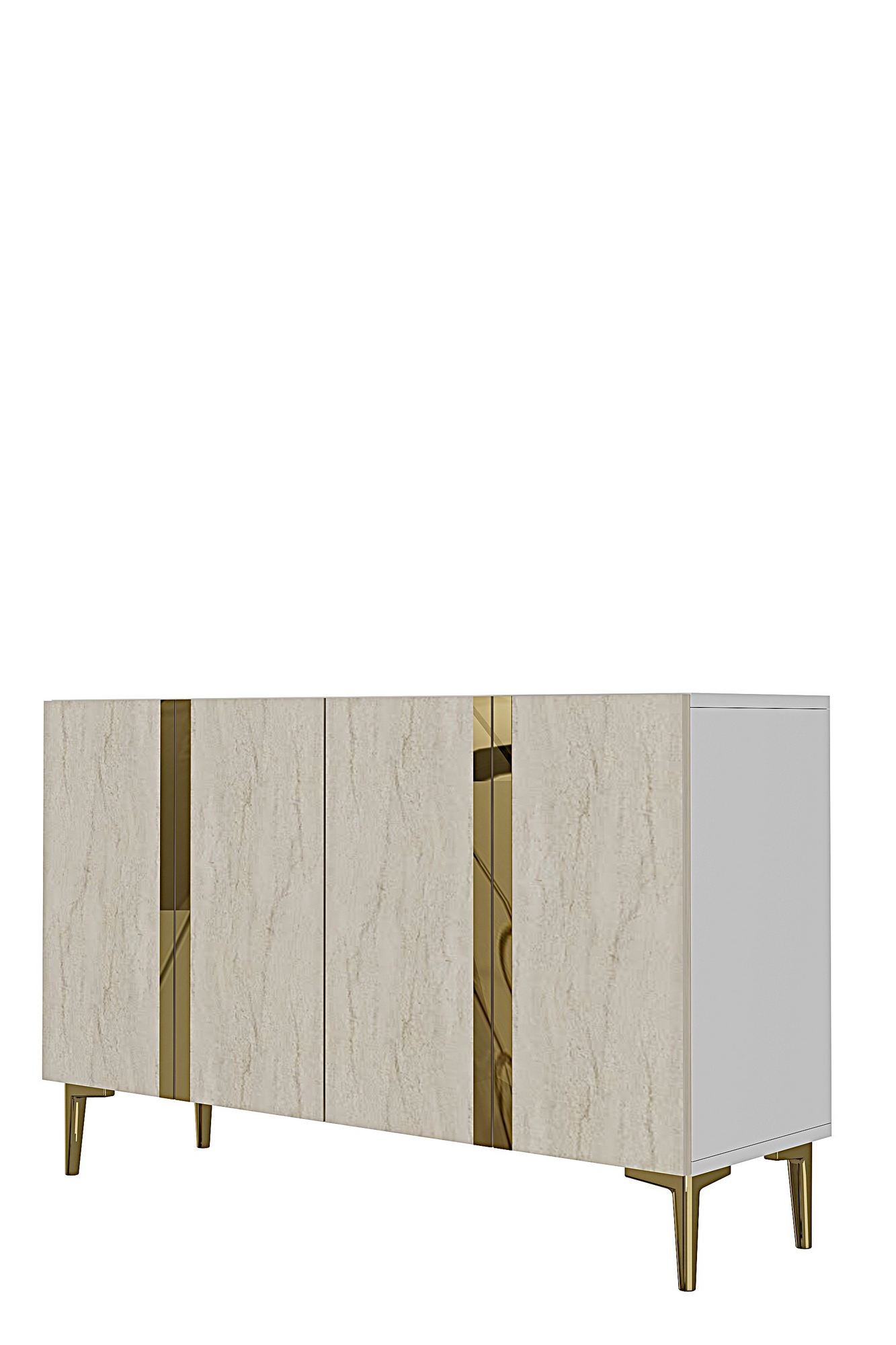 Consola Anka 120, 120 x 75 x 32 cm, alb travertin auriu, PAL melaminat, spatiu de depozitare, alb / travertin / gold — imaginea 7