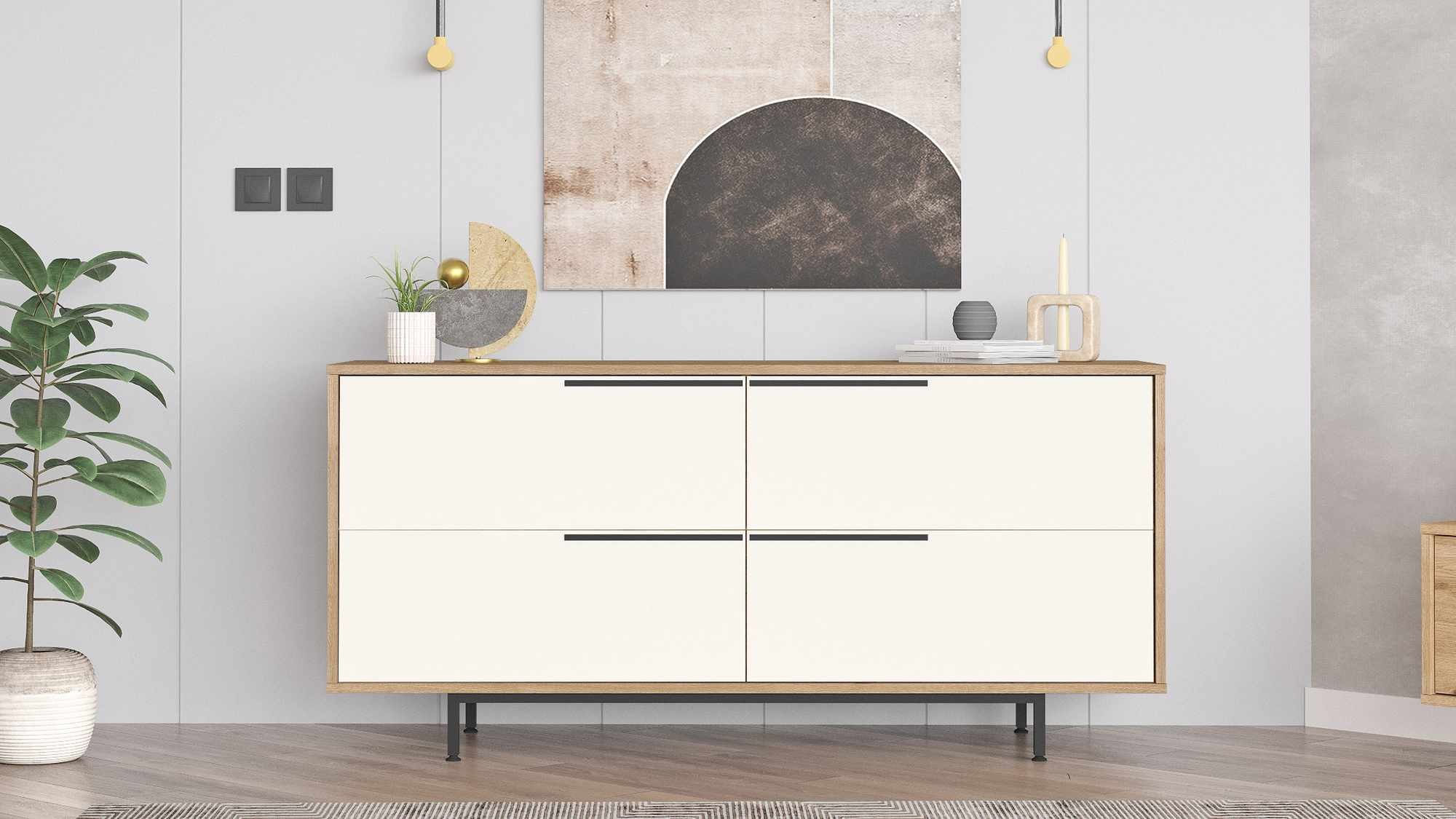 Consola Boh3-Sw, 160 x 74,3 x 44,5 cm, natural alb, PAL melaminat — imaginea 3