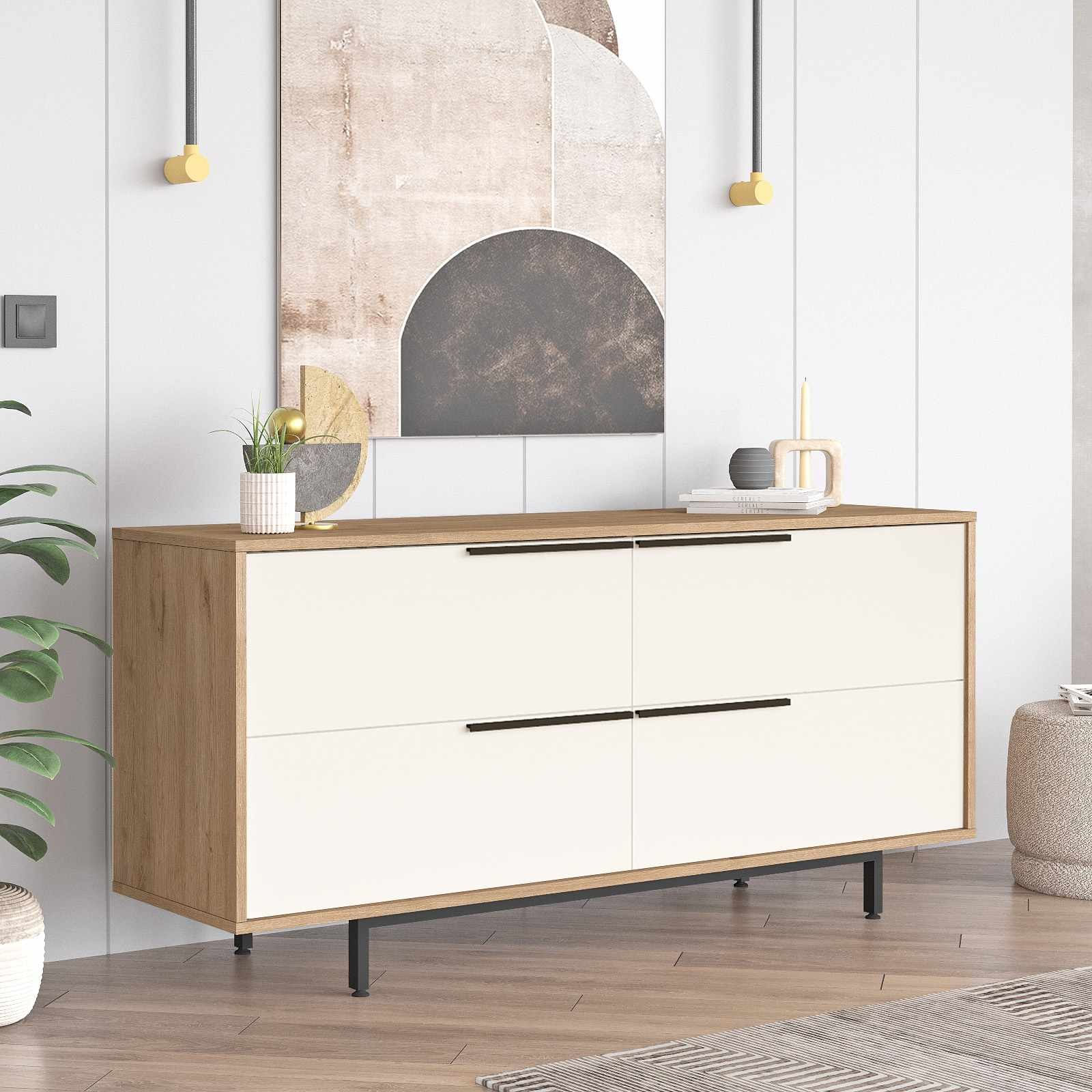 Consola Boh3-Sw, 160 x 74,3 x 44,5 cm, natural alb, PAL melaminat — imaginea 5