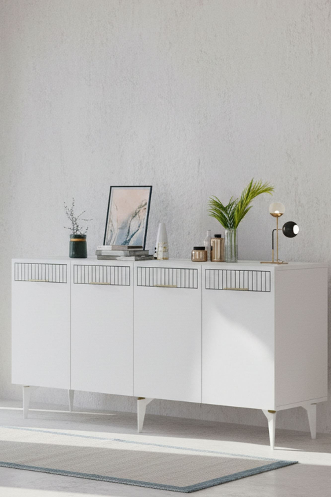 Consola Batum 150, 150 x 79 x 32 cm, alb auriu, PAL melaminat, alb / gold — imaginea 3