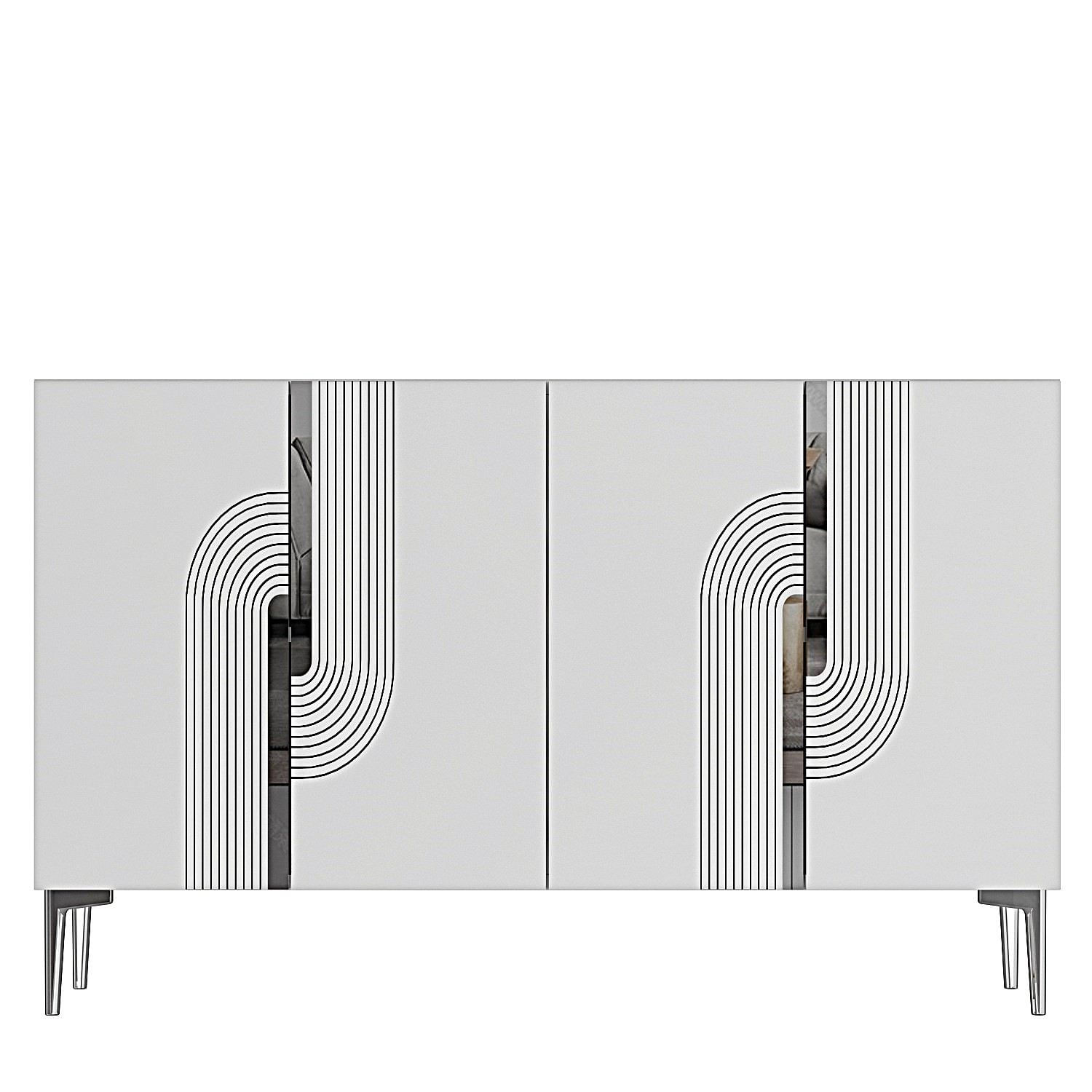 Consola Meyra 120, 120 x 75 x 32 cm, alb argintiu, PAL melaminat, spatiu de depozitare, fixare pe perete, alb / silver — imaginea 2