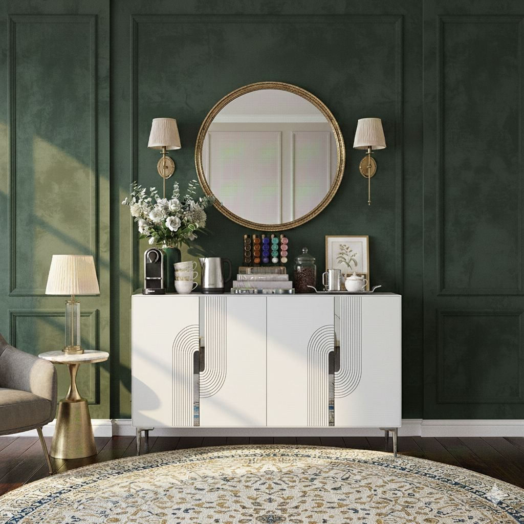 Consola Meyra 120, 120 x 75 x 32 cm, alb argintiu, PAL melaminat, spatiu de depozitare, fixare pe perete, alb / silver — imaginea 6