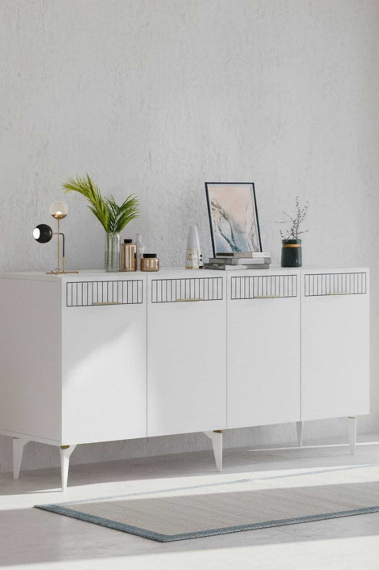 Consola Batum 150, 150 x 79 x 32 cm, alb auriu, PAL melaminat, alb / gold — imaginea 6