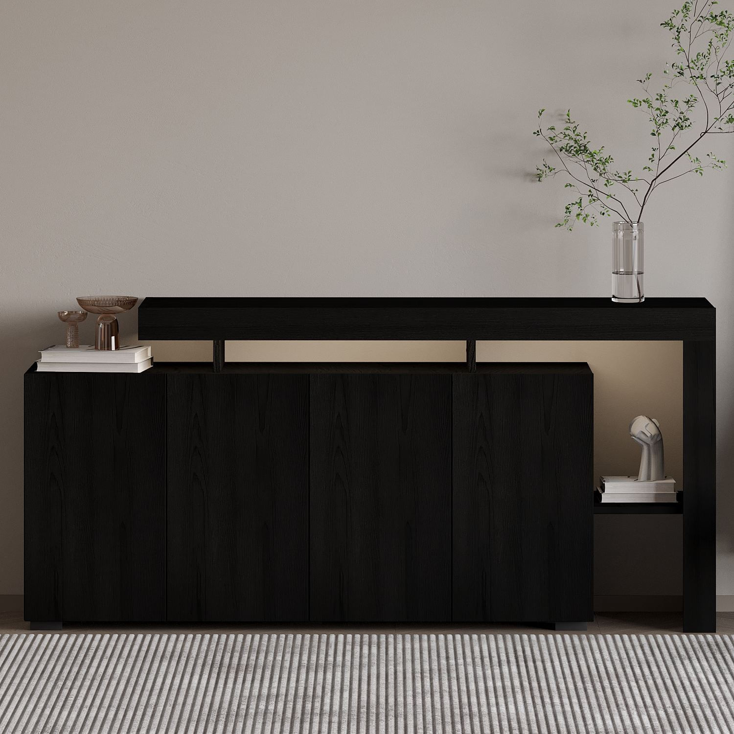 Consola Beliz, 170 x 80 x 35 cm, lemn negru, PAL melaminat, spatiu de depozitare, fixare pe perete, wood negru — imaginea 2
