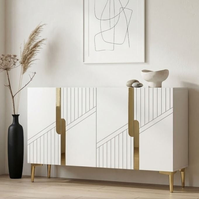 Consola Evva 120, 120 x 75 x 32 cm, alb auriu, PAL melaminat, oglinda inclusa, alb / gold — imaginea 2