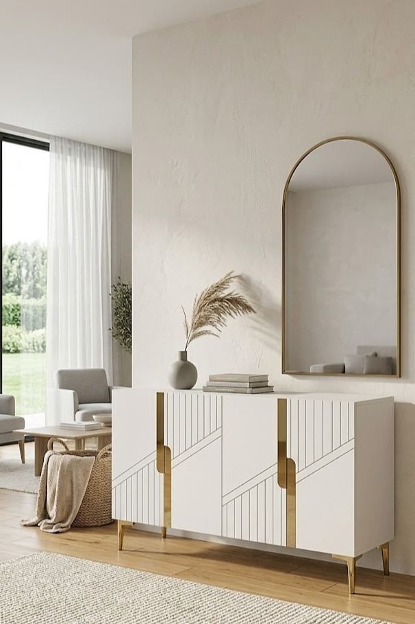 Consola Evva 120, 120 x 75 x 32 cm, alb auriu, PAL melaminat, oglinda inclusa, alb / gold — imaginea 3