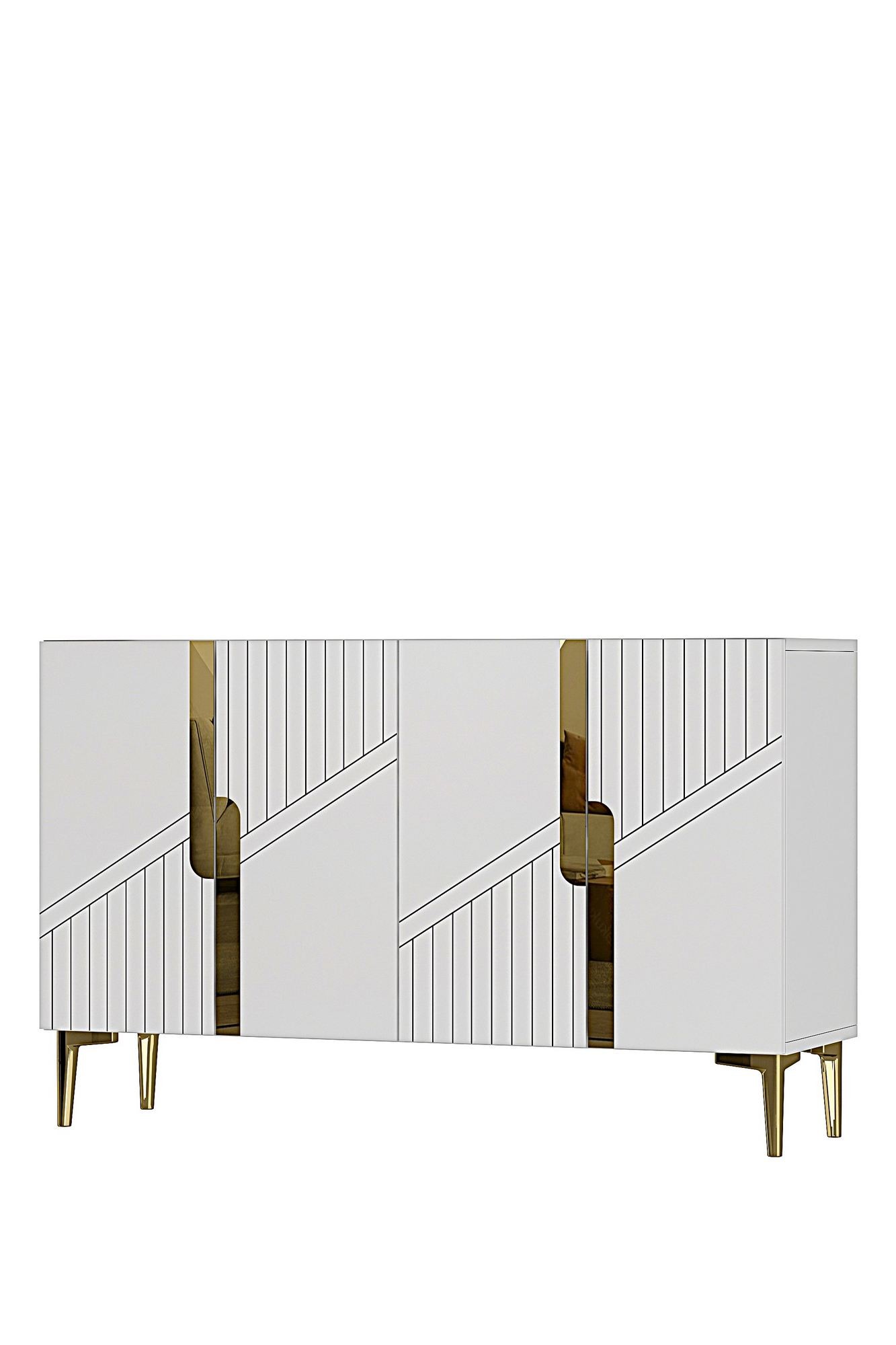 Consola Evva 120, 120 x 75 x 32 cm, alb auriu, PAL melaminat, oglinda inclusa, alb / gold — imaginea 6