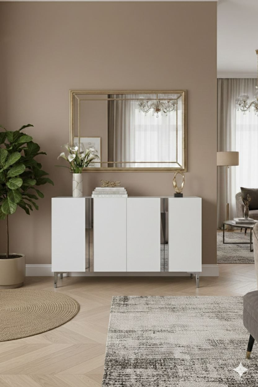 Consola Anka 120, 120 x 75 x 32 cm, alb argintiu, PAL melaminat, spatiu de depozitare, alb / silver — imaginea 2