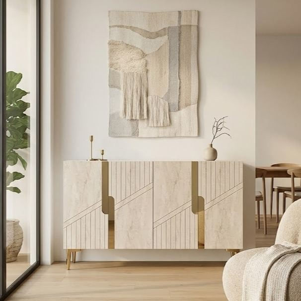Consola Evva 120, 120 x 75 x 32 cm, alb travertin auriu, PAL melaminat, oglinda inclusa, alb / travertin / gold — imaginea 2