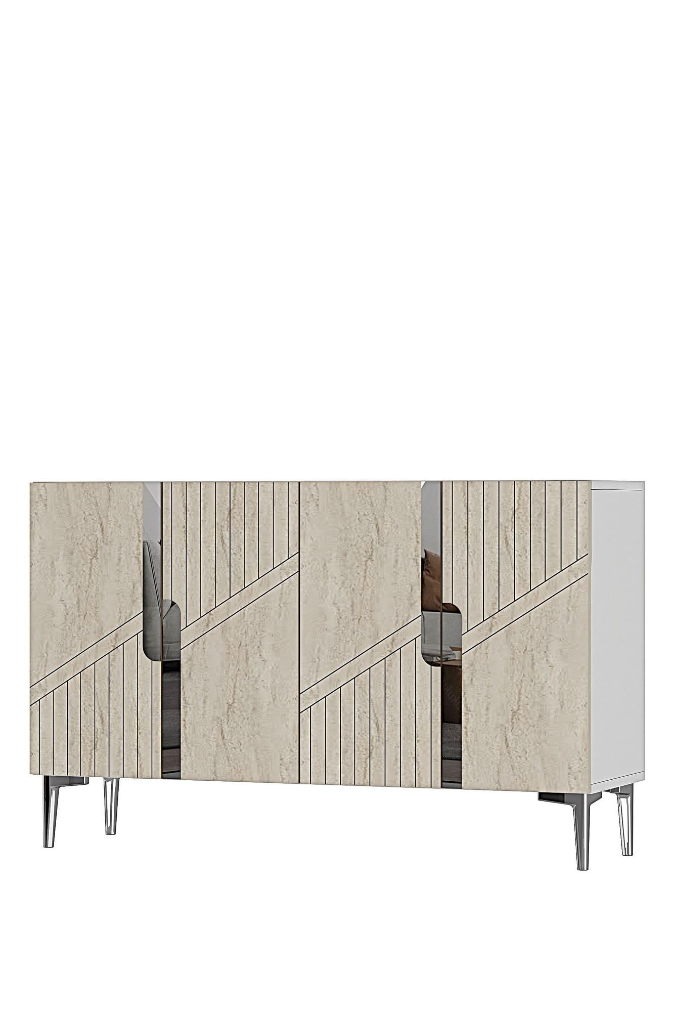 Consola Evva 120, 120 x 75 x 32 cm, alb travertin argintiu, PAL melaminat, oglinda inclusa, alb / travertin / silver — imaginea 4