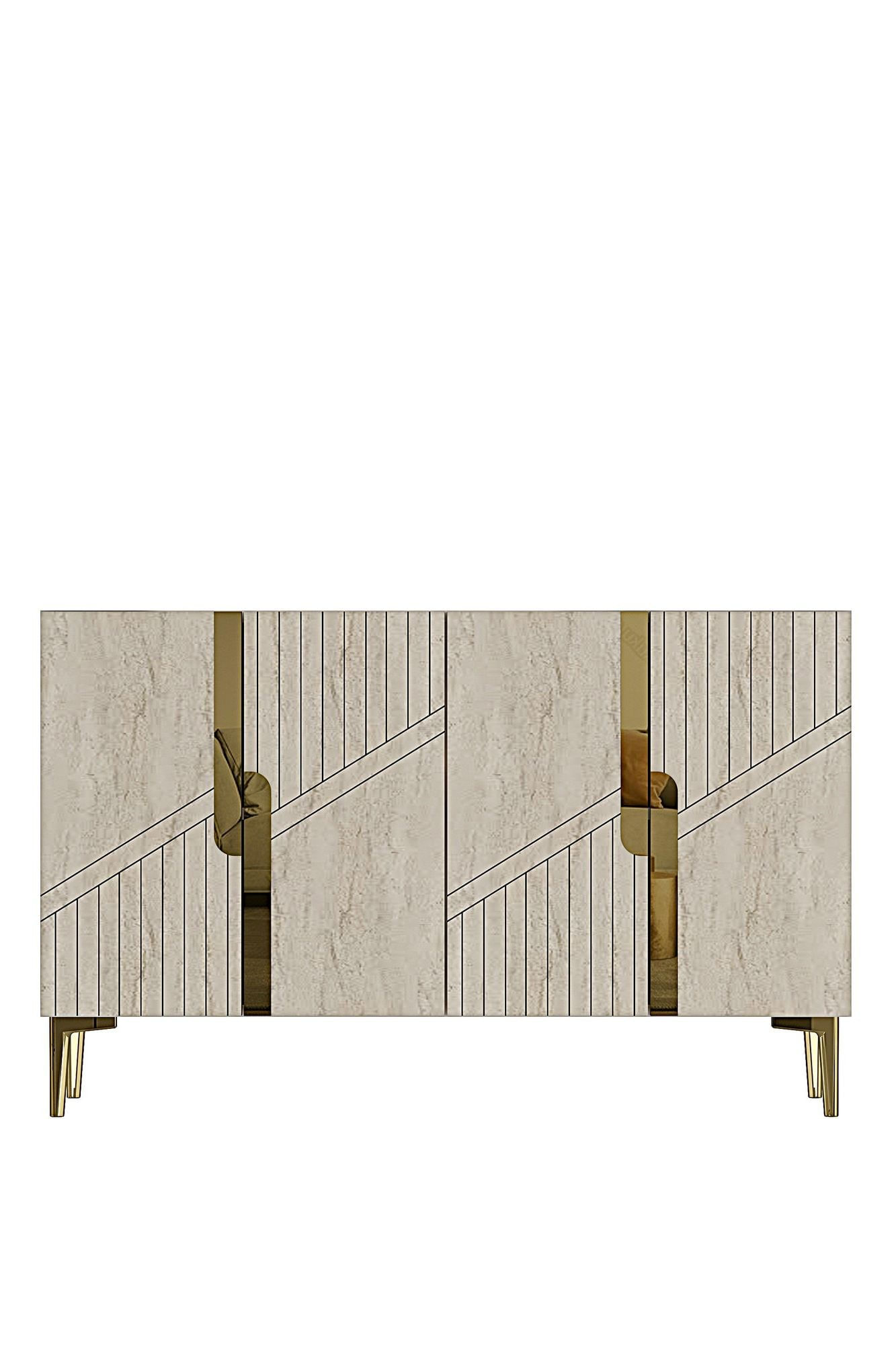 Consola Evva 120, 120 x 75 x 32 cm, alb travertin auriu, PAL melaminat, oglinda inclusa, alb / travertin / gold — imaginea 4