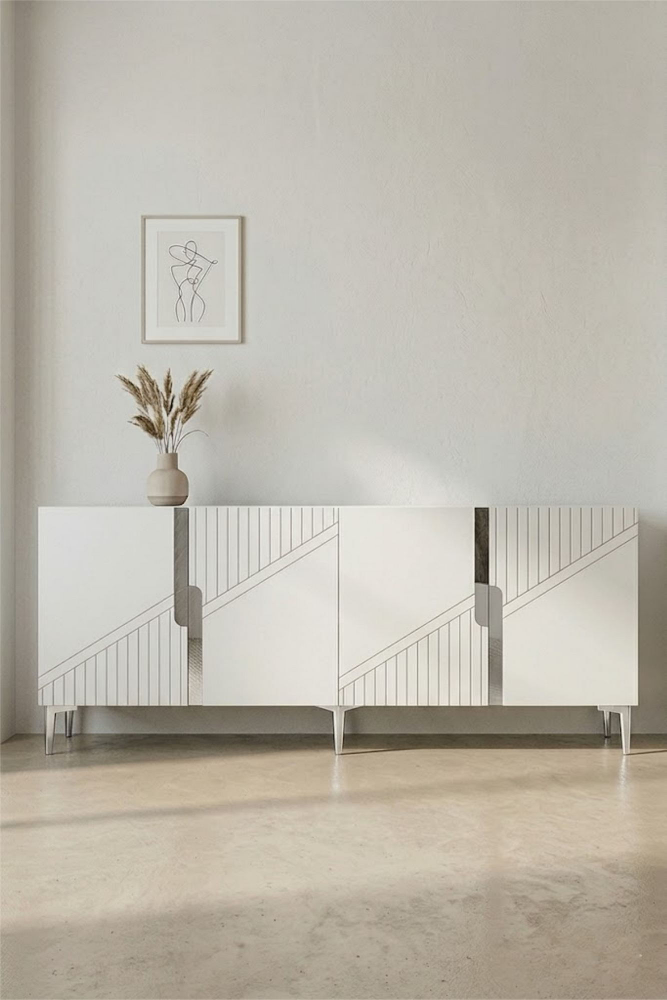 Consola Evva 150, 125 x 75 x 32 cm, alb argintiu, PAL melaminat, oglinda inclusa, alb / silver — imaginea 4
