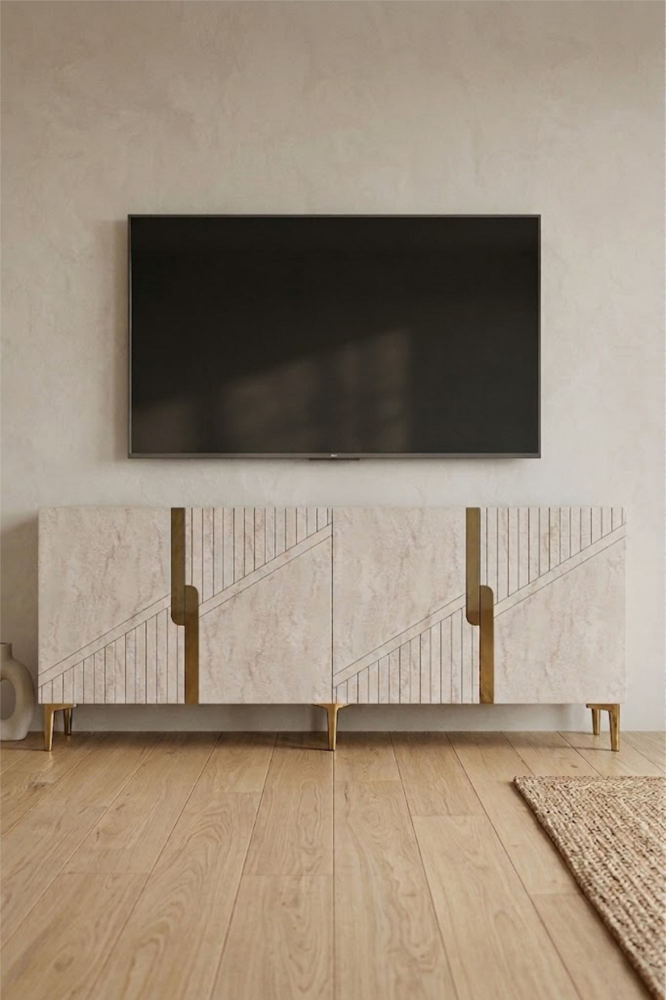 Consola Evva 150, 125 x 75 x 32 cm, alb travertin auriu, PAL melaminat, oglinda inclusa, alb / travertin / gold — imaginea 4