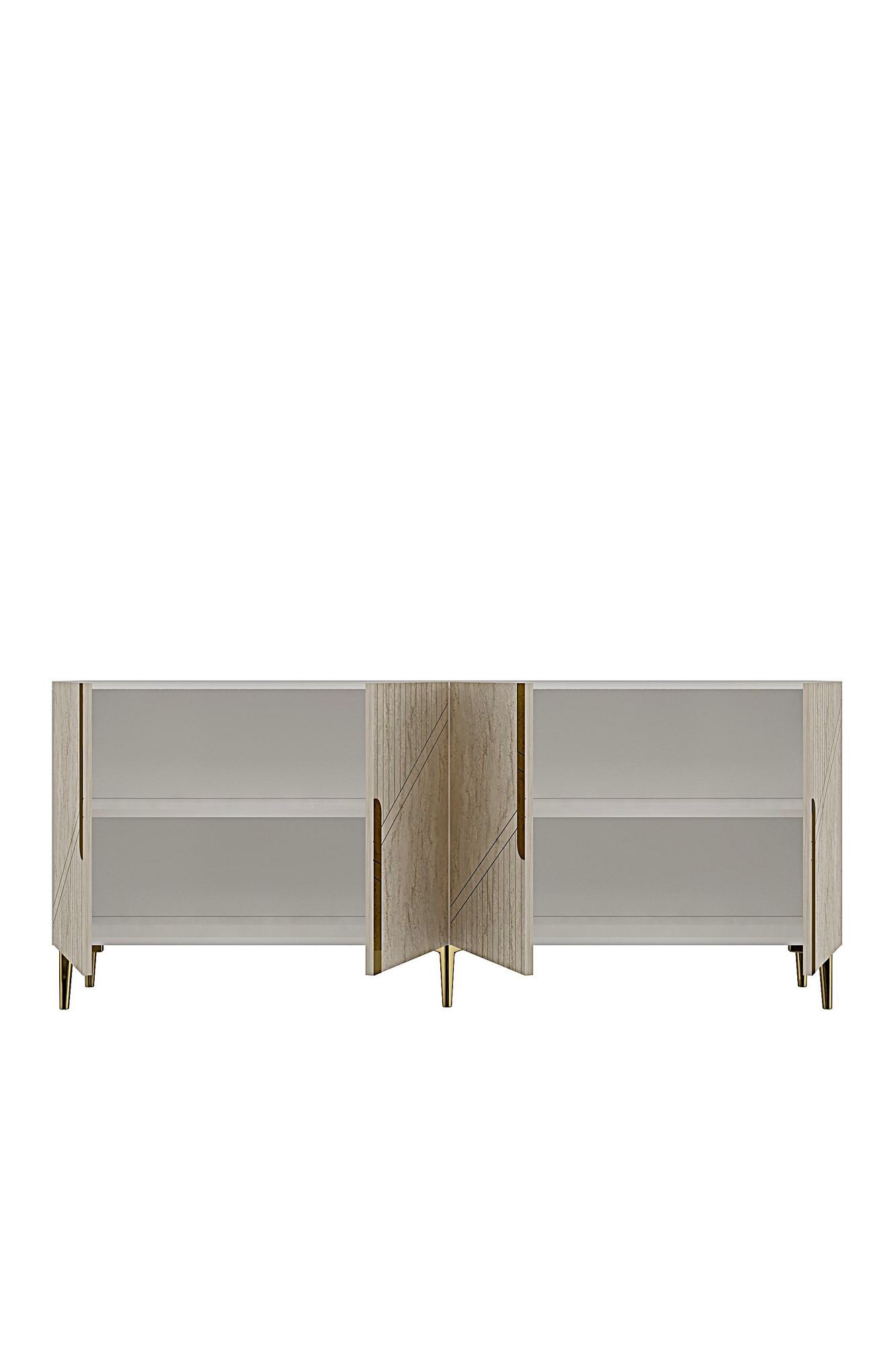 Consola Evva 150, 125 x 75 x 32 cm, alb travertin auriu, PAL melaminat, oglinda inclusa, alb / travertin / gold — imaginea 5
