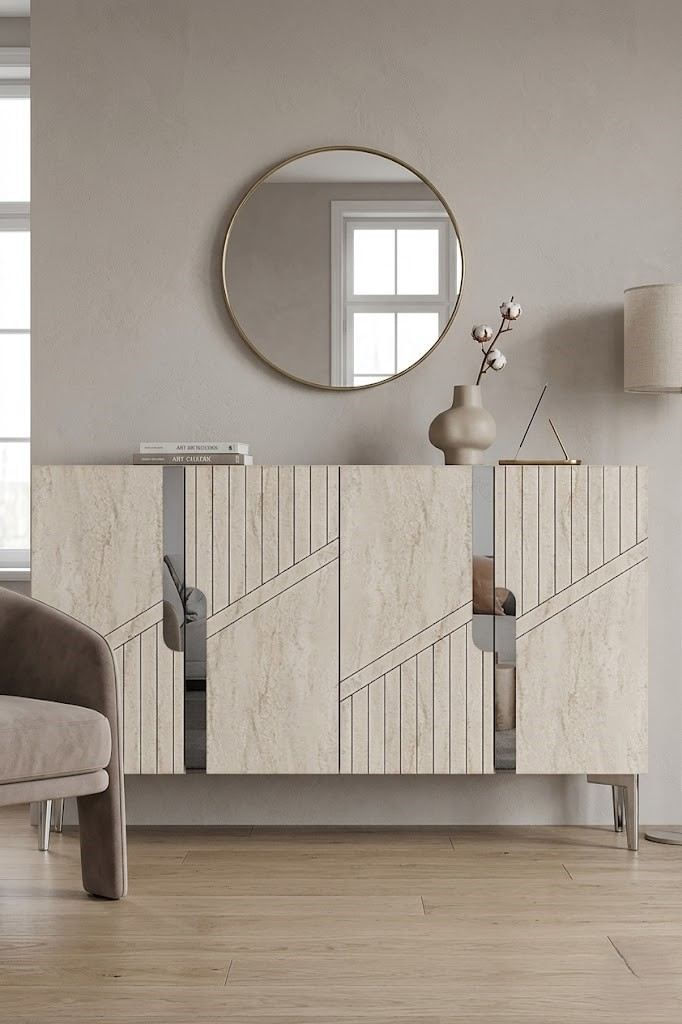 Consola Evva 120, 120 x 75 x 32 cm, alb travertin argintiu, PAL melaminat, oglinda inclusa, alb / travertin / silver — imaginea 5