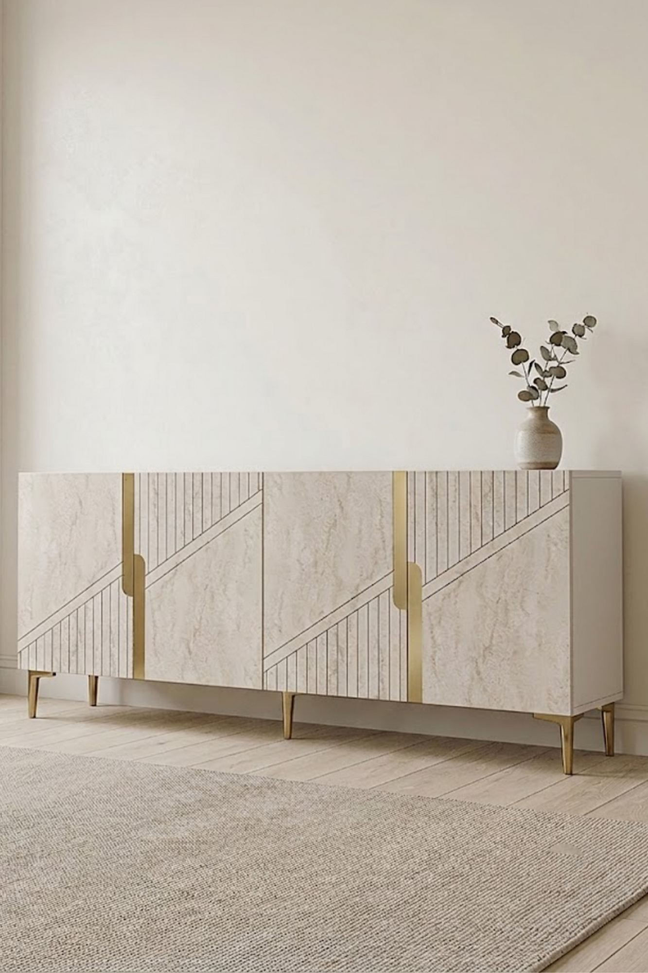 Consola Evva 150, 125 x 75 x 32 cm, alb travertin auriu, PAL melaminat, oglinda inclusa, alb / travertin / gold — imaginea 6